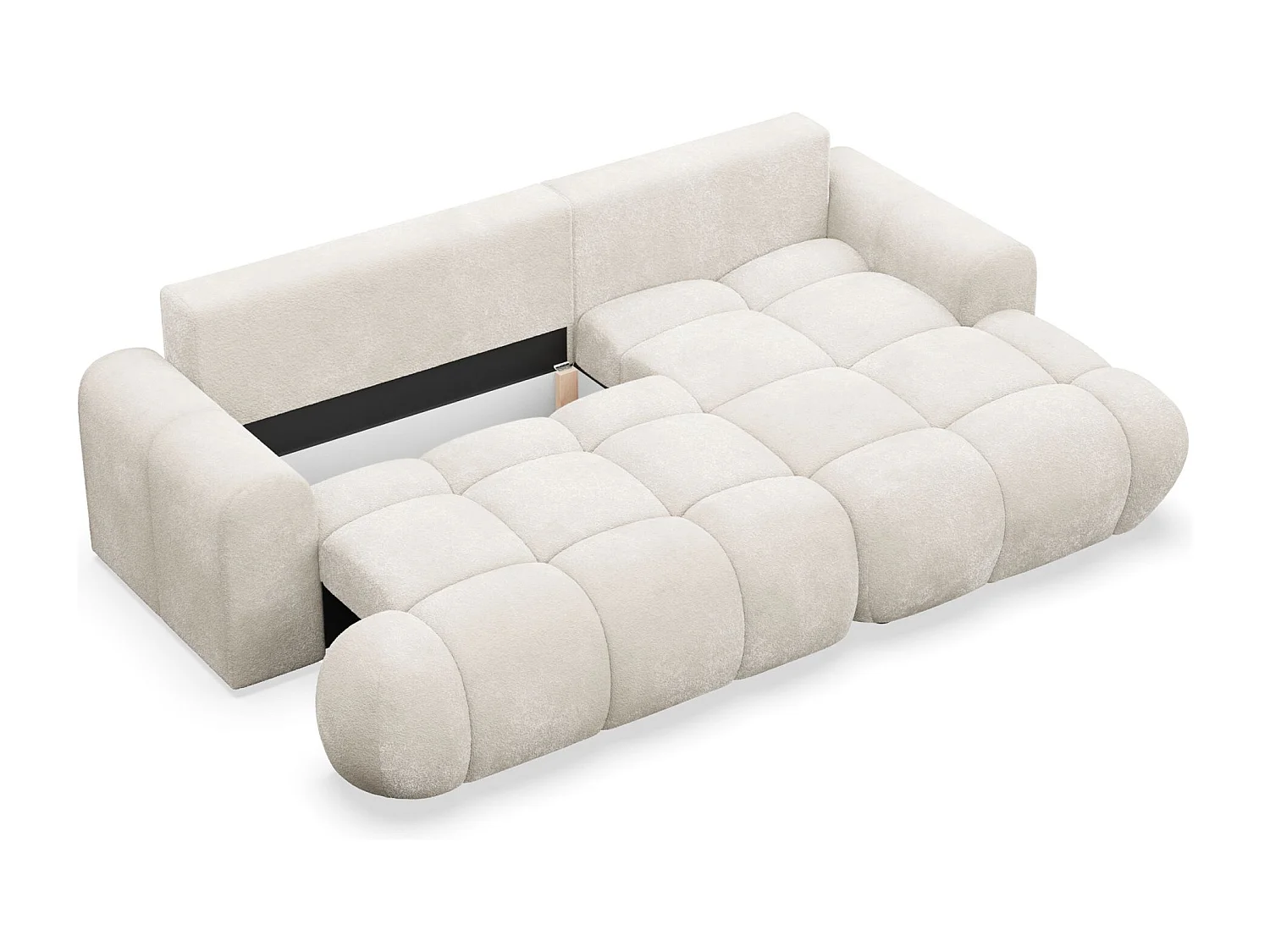 Ecksofa mit Schlaffunktion - Plüsch-Bezug - Creme - rechts - OMBO MINI