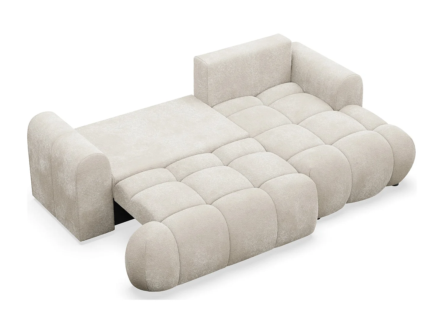 Canapé d'angle convertible - en peluche crème- côté droit - OMBO MINI