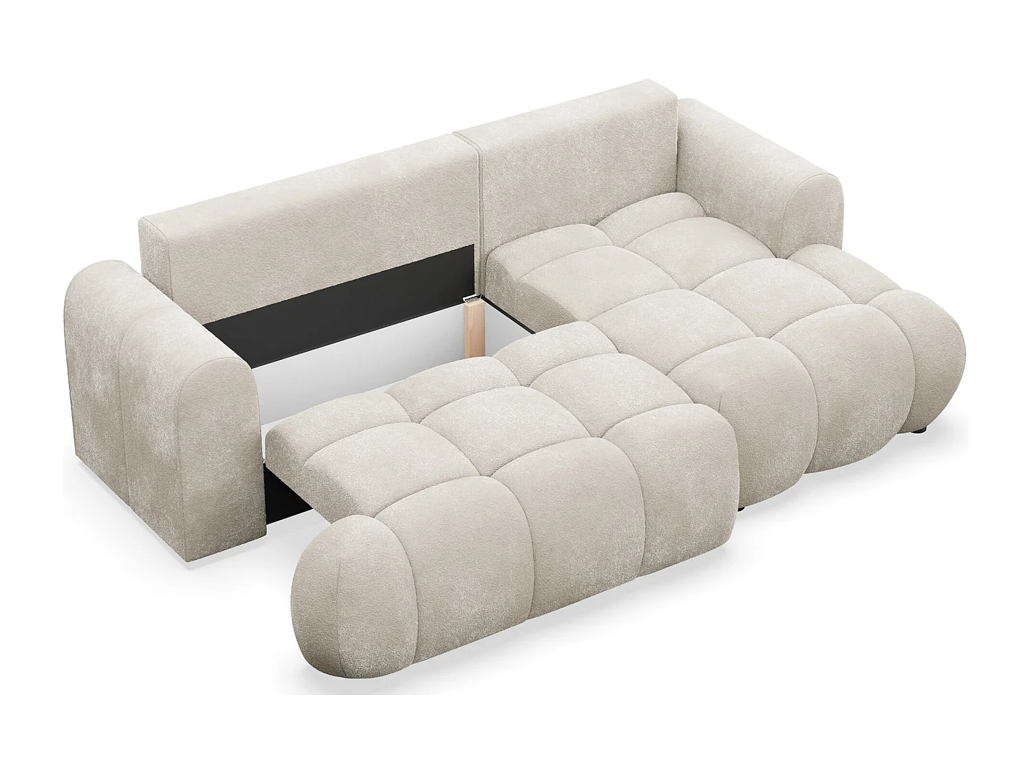 Canapé d'angle convertible - en peluche crème- côté droit - OMBO MINI