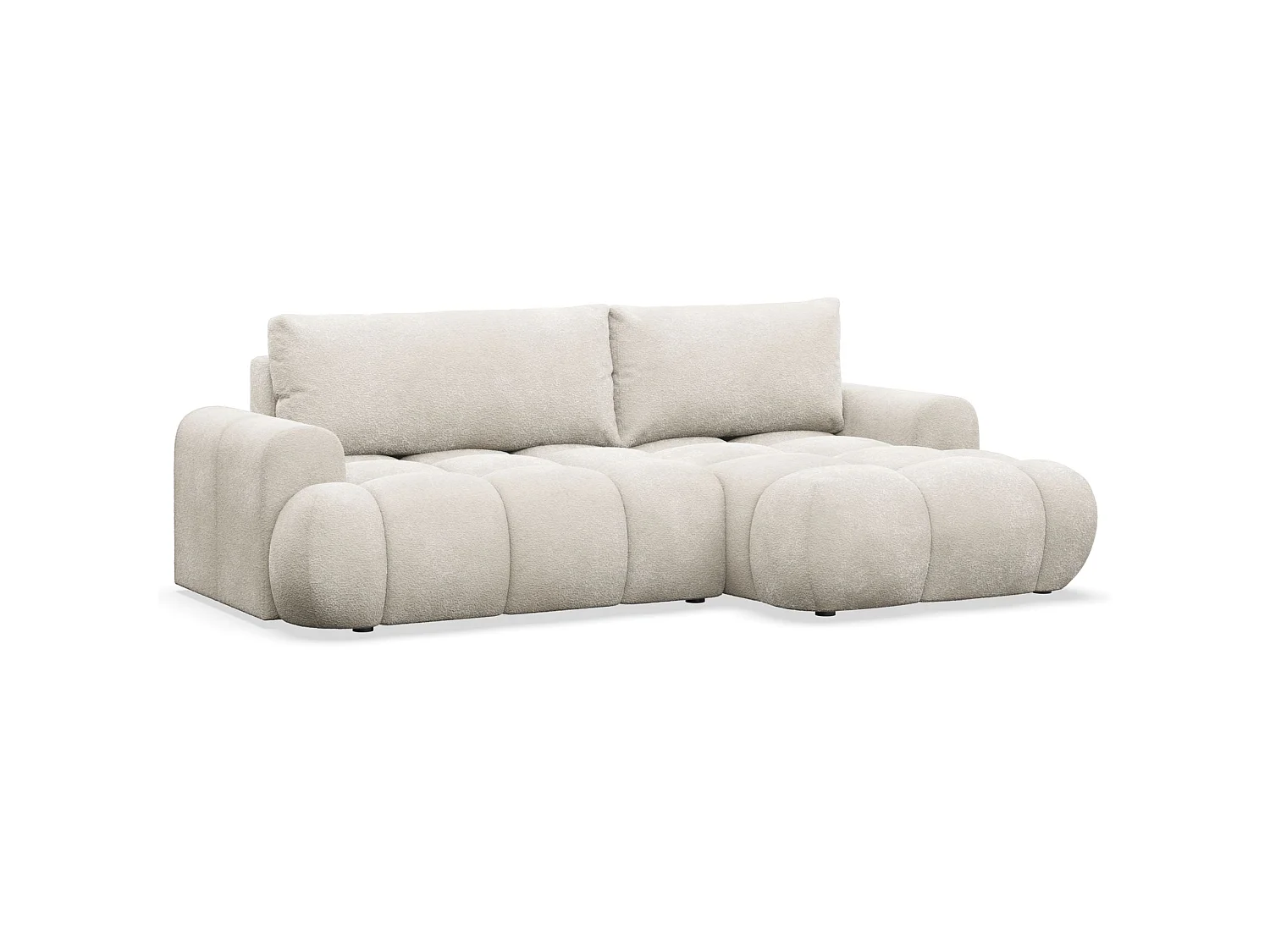 Canapé d'angle convertible 3 places en tissu bouclette crème