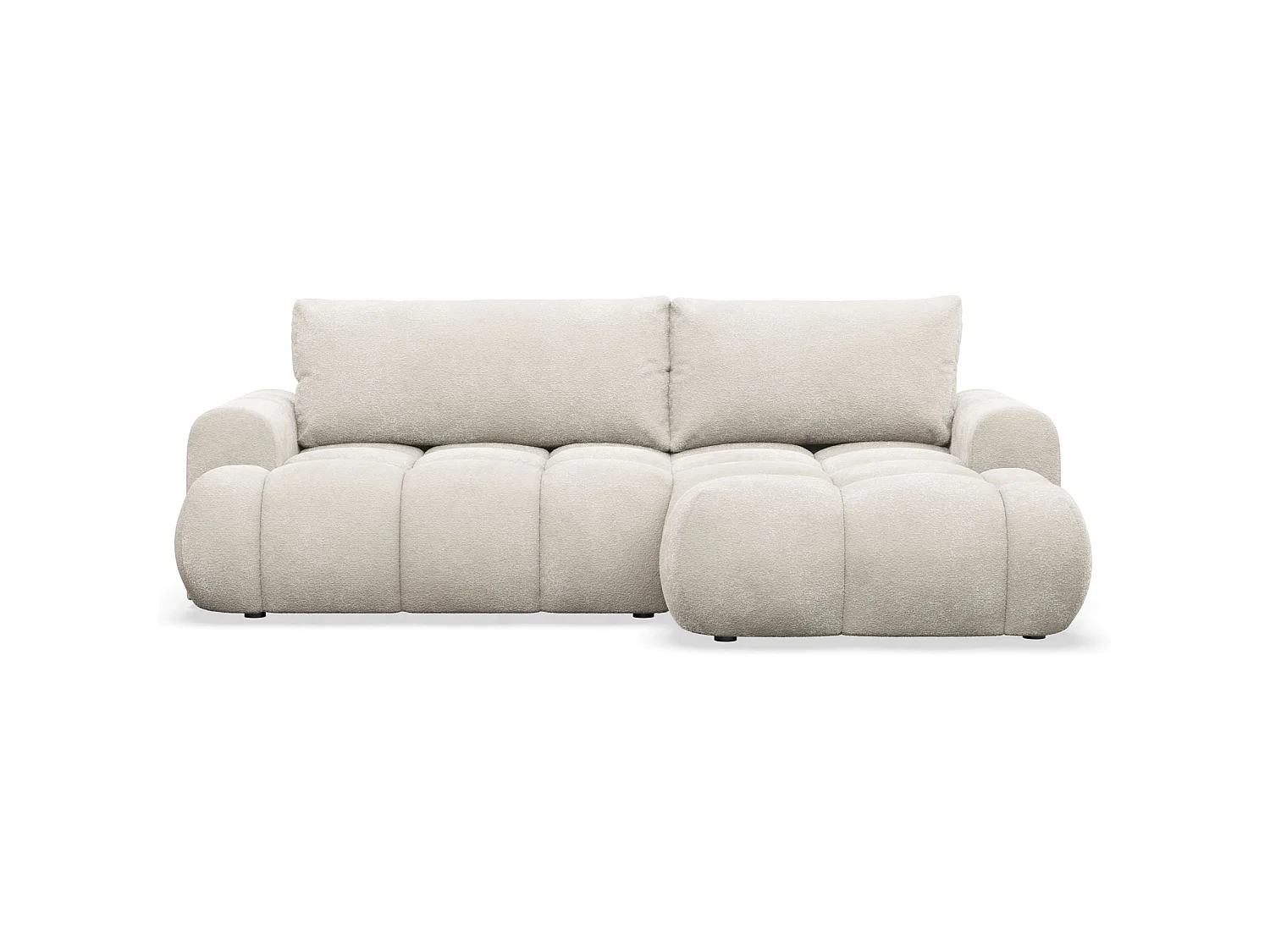 Canapé d'angle convertible 3 places en tissu bouclette crème