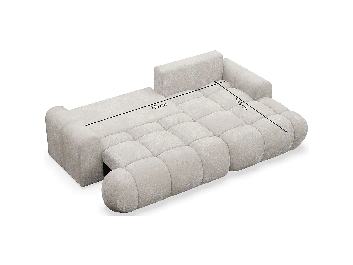 Canapé d'angle convertible 3 places en tissu bouclette crème