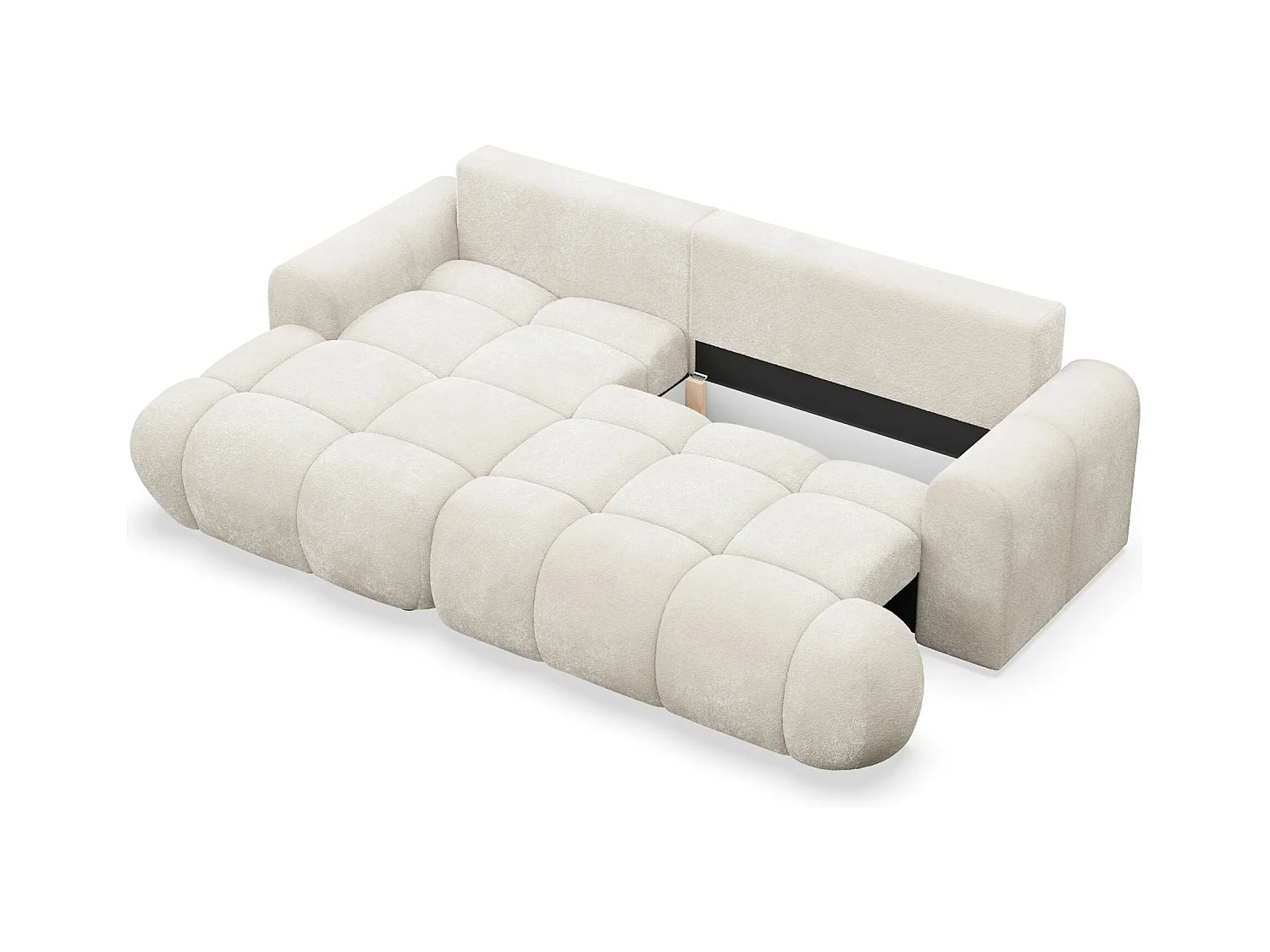 Canapé d'angle convertible - bouclé crème- côté gauche - OMBO MINI