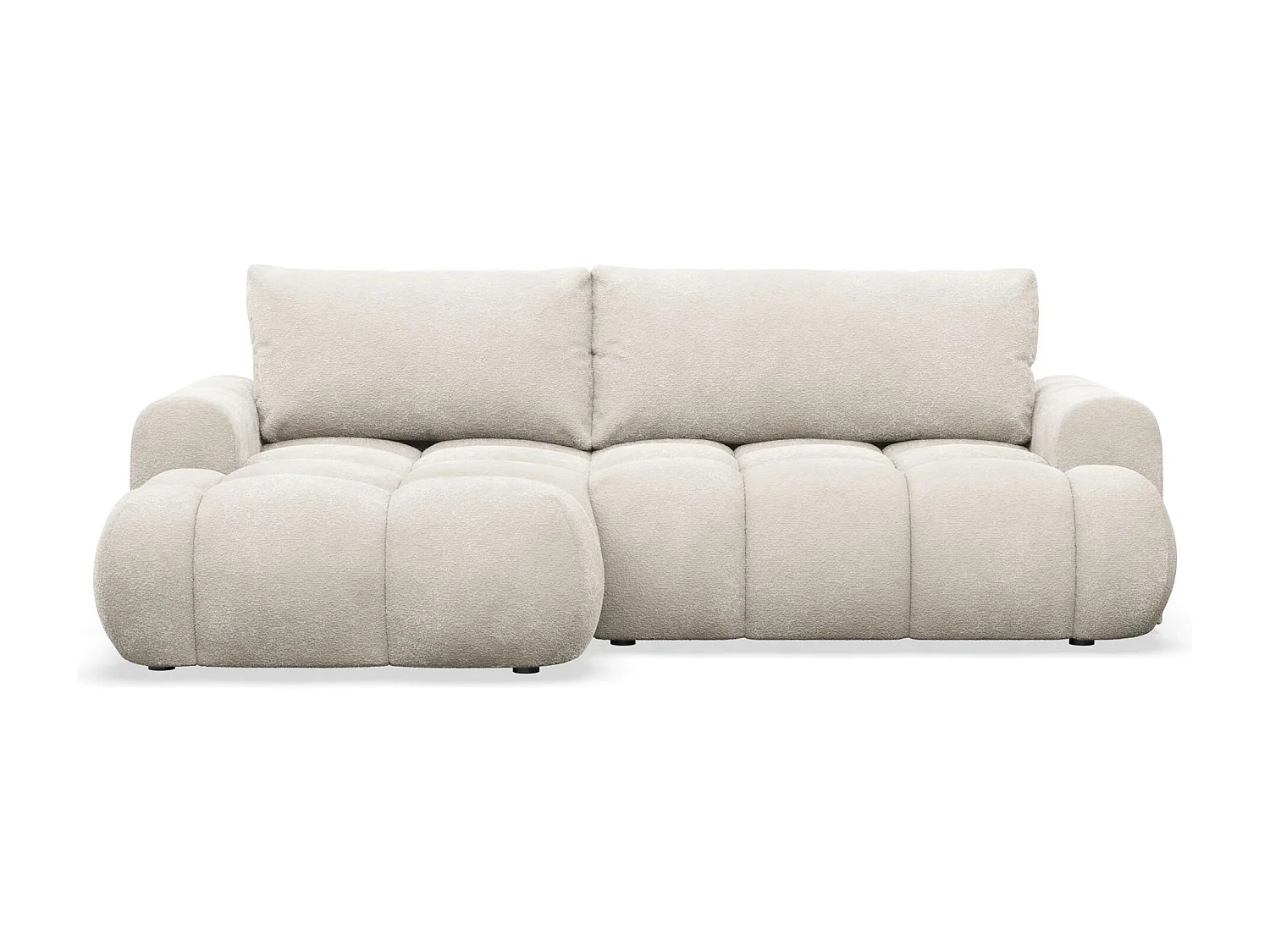 Canapé d'angle convertible - en peluche crème- côté gauche - OMBO MINI