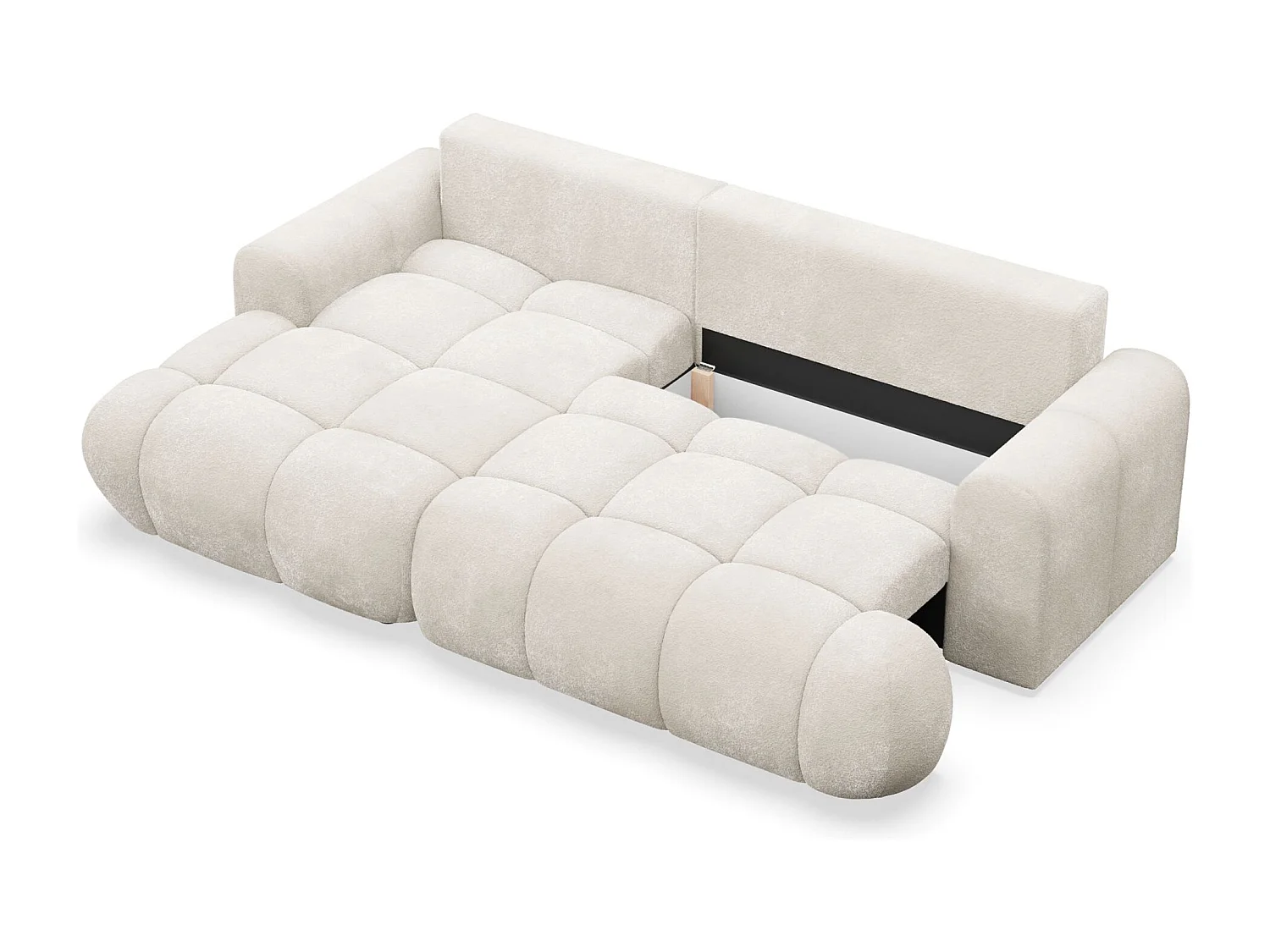 Canapé d'angle convertible - en peluche crème- côté gauche - OMBO MINI