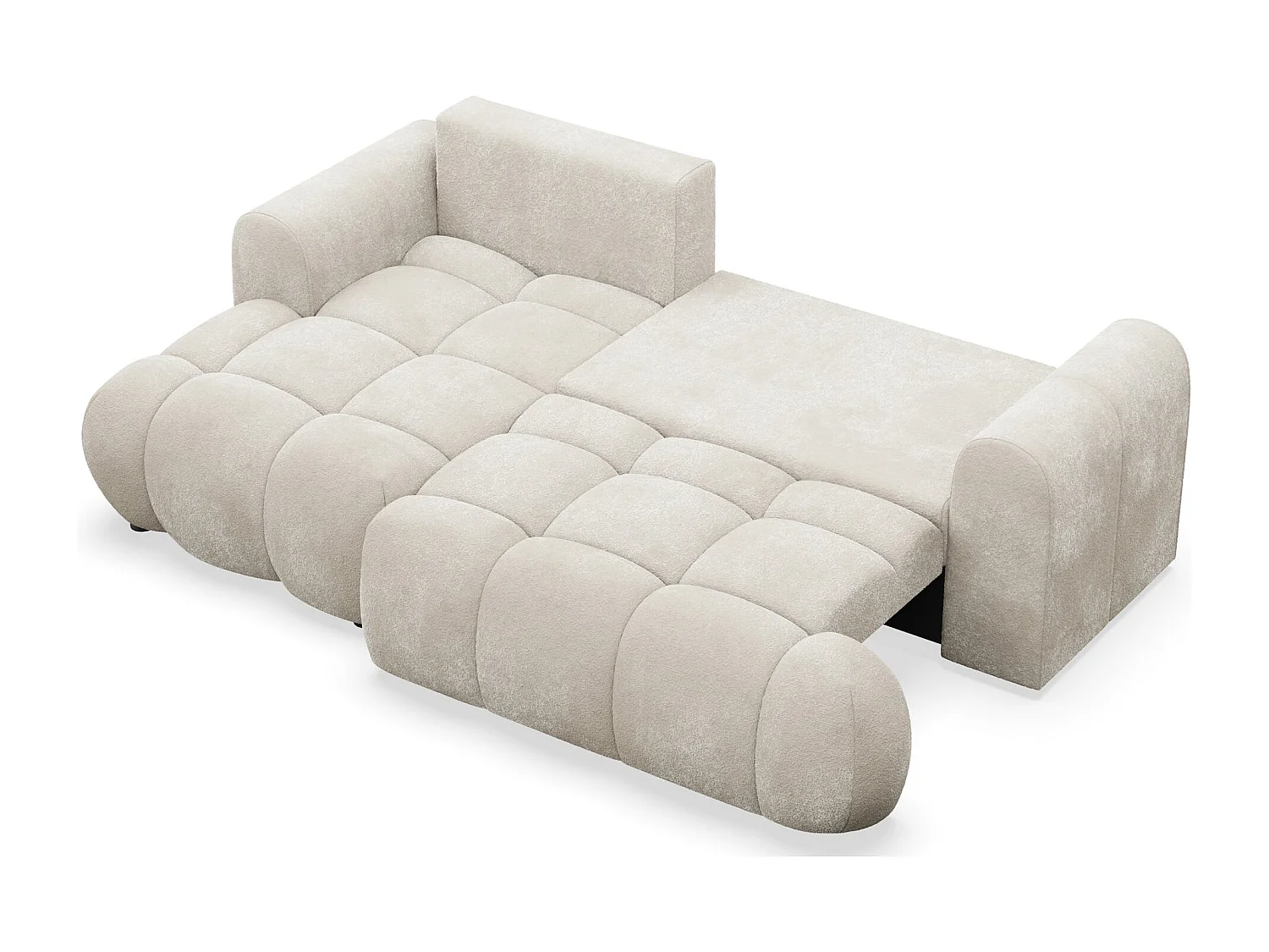 Ecksofa mit Schlaffunktion - Plüsch-Bezug - Creme - links - OMBO MINI