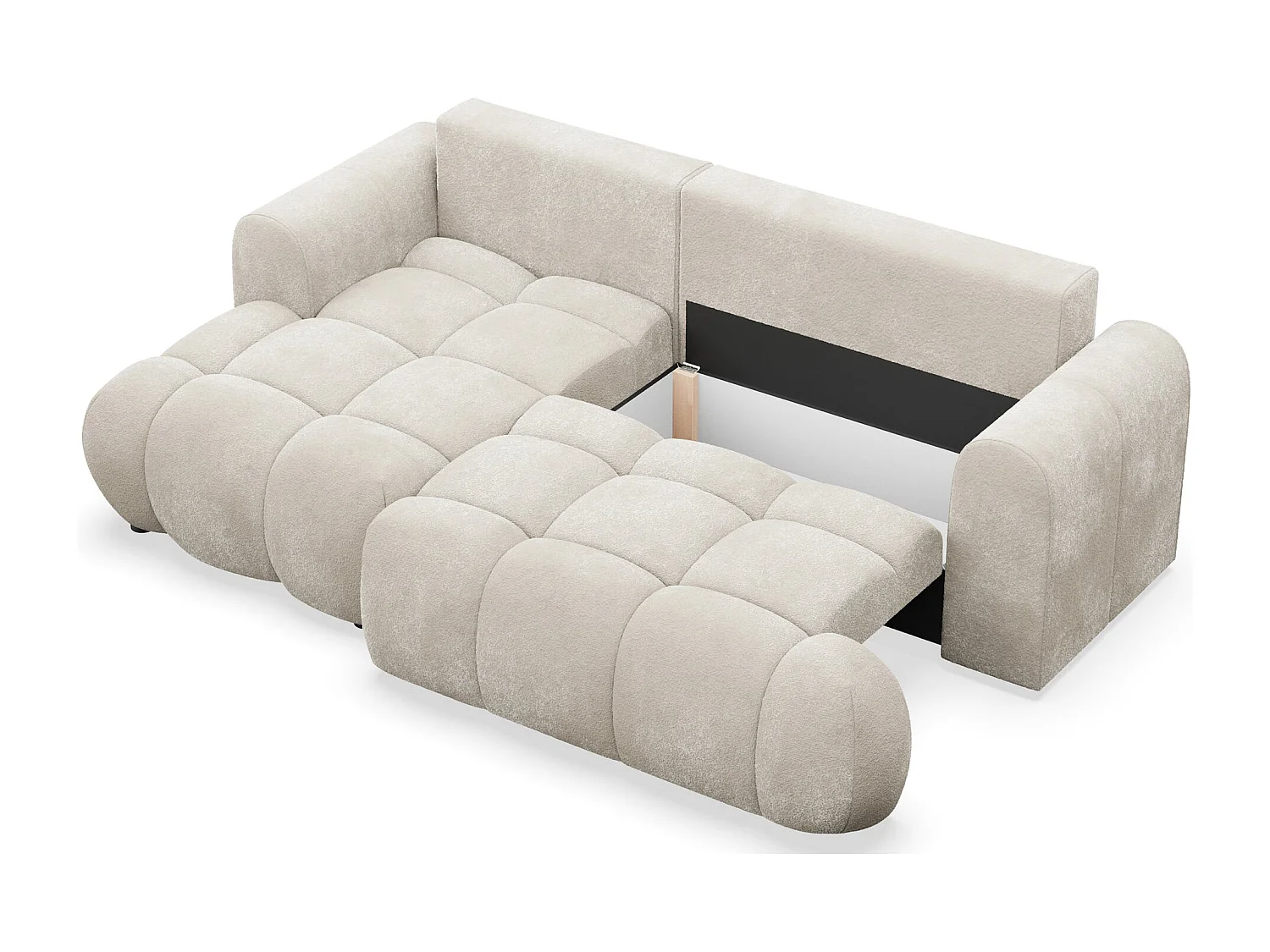 Ecksofa mit Schlaffunktion - Plüsch-Bezug - Creme - links - OMBO MINI
