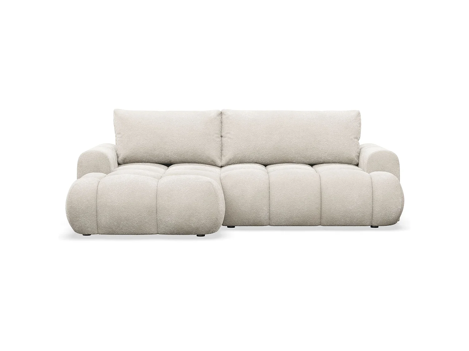 Canapé d'angle convertible - en peluche crème- côté gauche - OMBO MINI