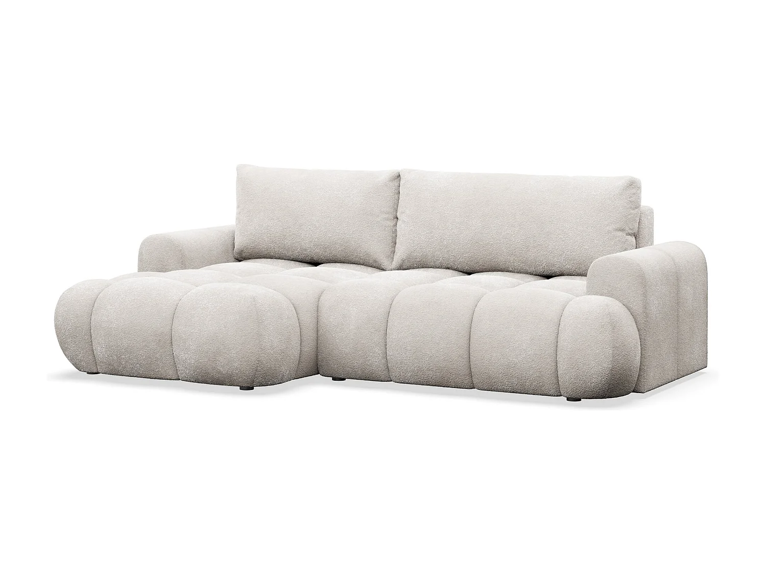 Canapé d'angle convertible - en peluche grège - côté gauche - OMBO MINI