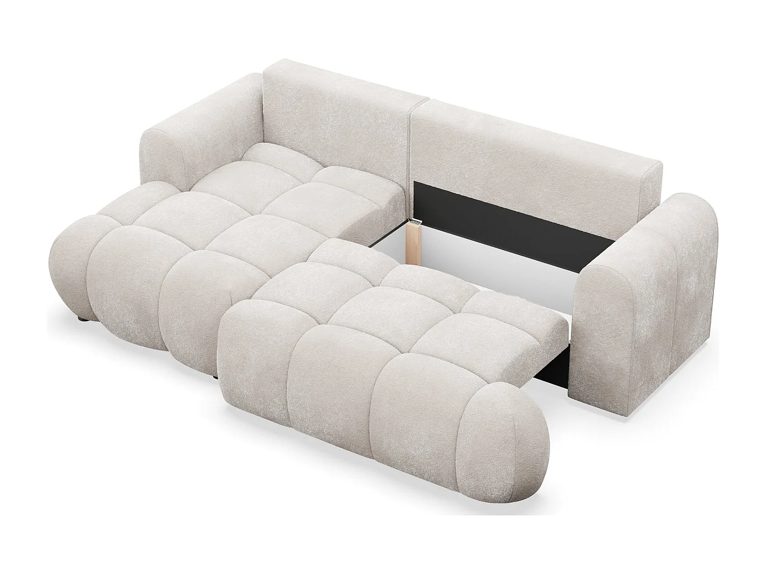 Canapé d'angle convertible - en peluche grège - côté gauche - OMBO MINI