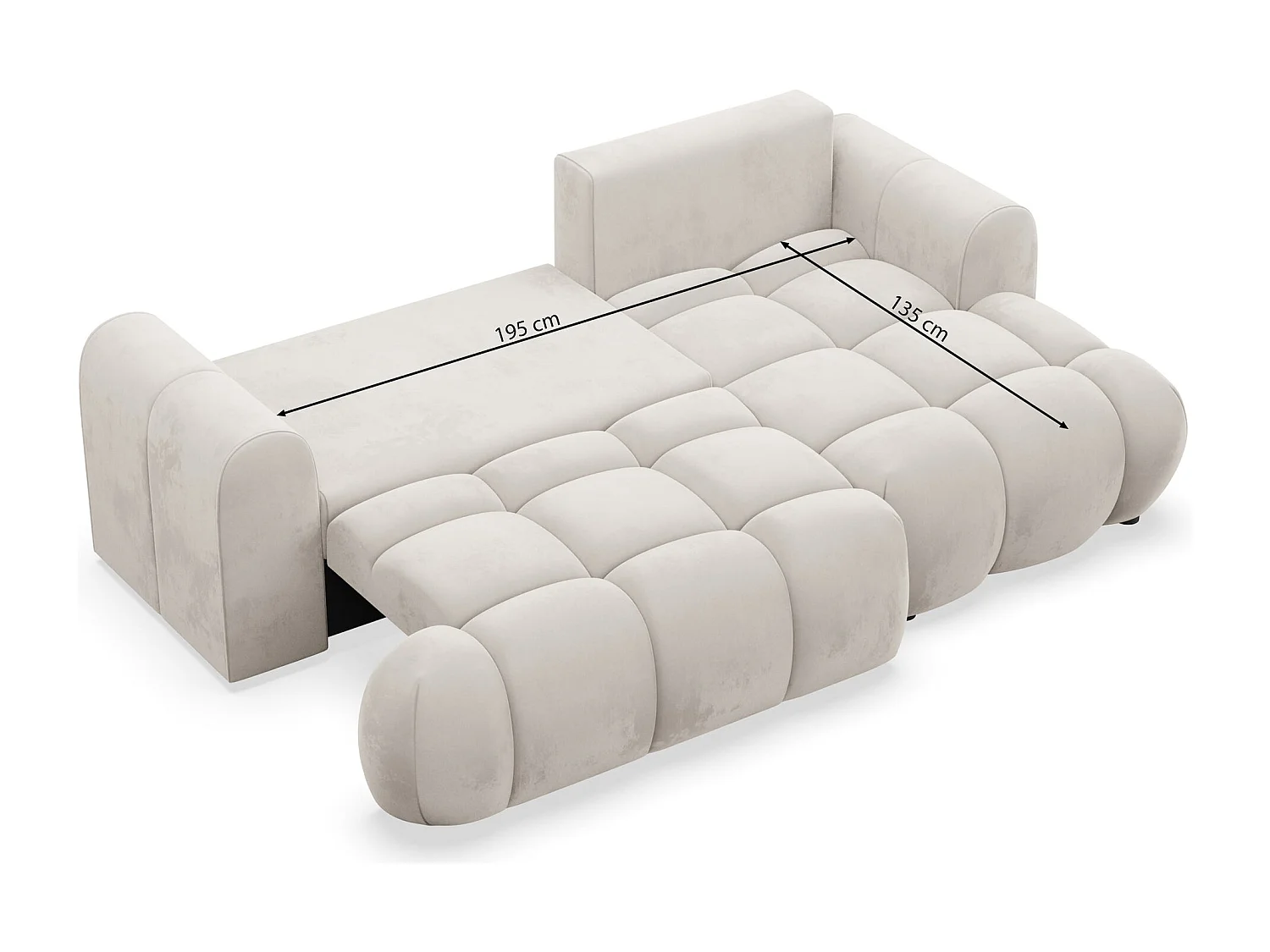 Canapé d'angle convertible - en peluche grège - côté gauche - OMBO MINI