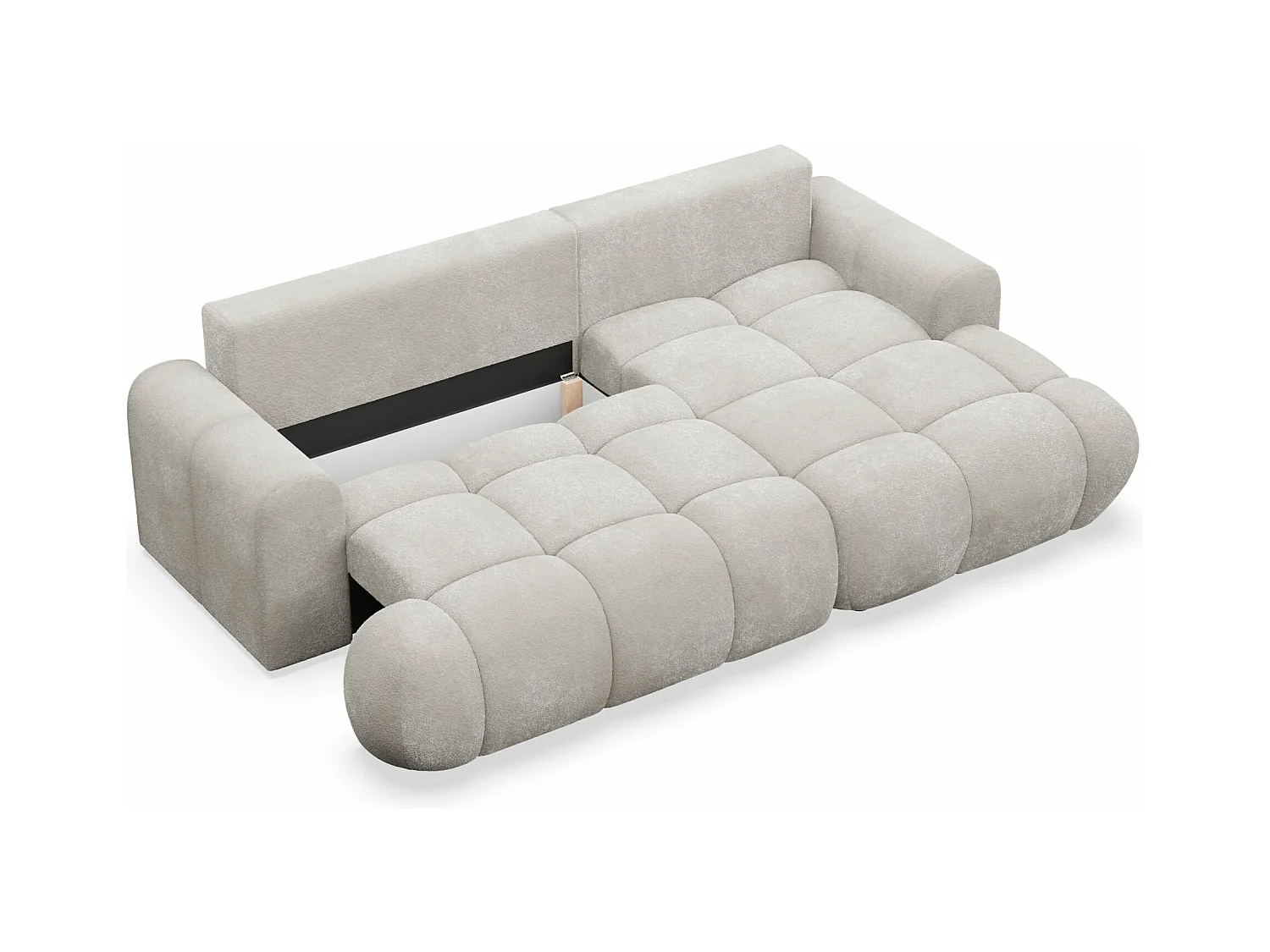 Ecksofa mit Schlaffunktion - Bouclé-Bezug - Graubeige - rechts - OMBO MINI