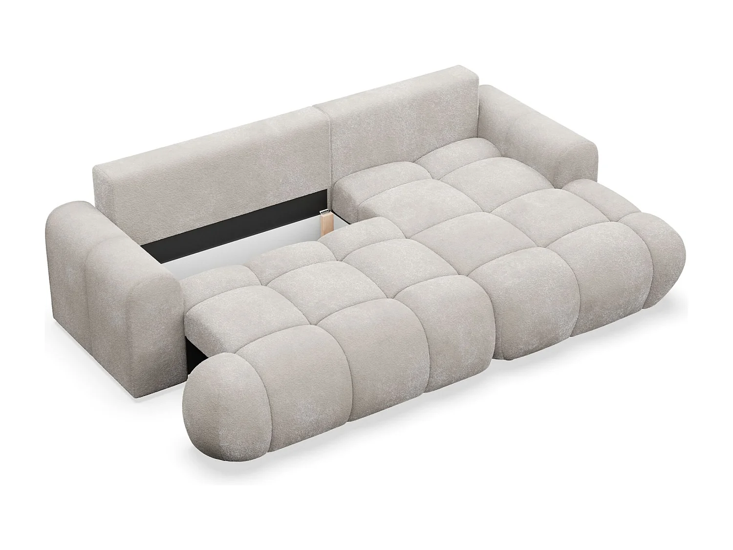 Canapé d'angle convertible - bouclé grège - côté droit - OMBO MINI