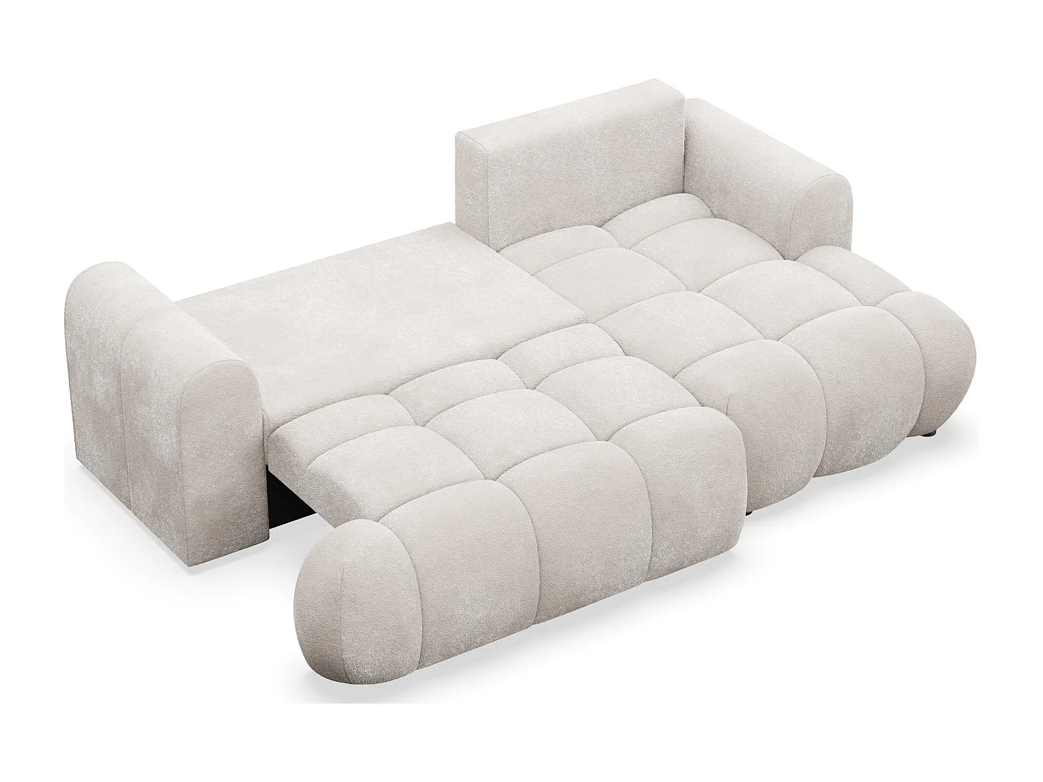 Ecksofa mit Schlaffunktion - Plüsch-Bezug - Graubeige - rechts - OMBO MINI