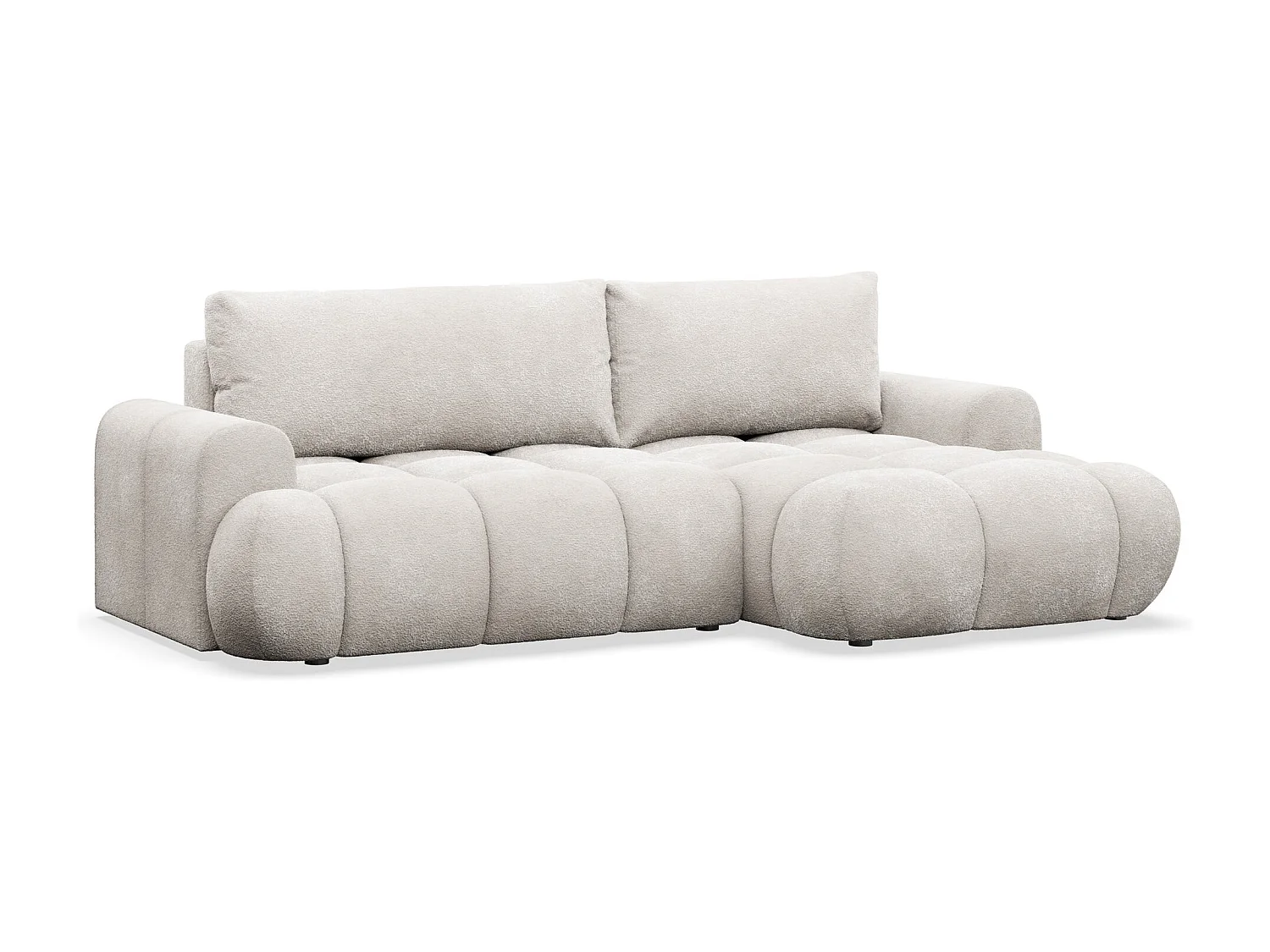 Ecksofa mit Schlaffunktion - Plüsch-Bezug - Graubeige - rechts - OMBO MINI