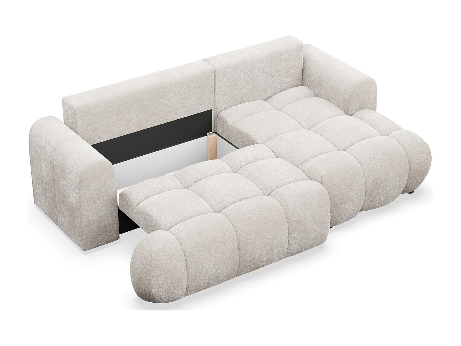 Ecksofa mit Schlaffunktion - Plüsch-Bezug - Graubeige - rechts - OMBO MINI