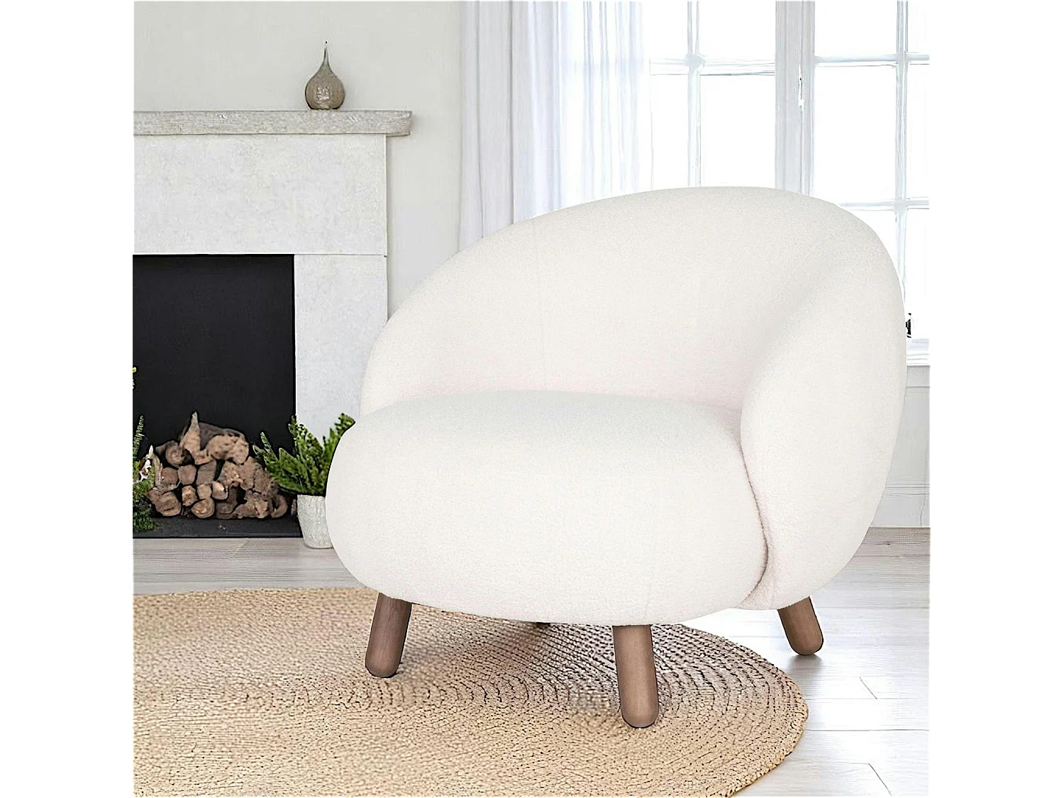 Fauteuil rond contemporain en peau de mouton synthétique BERLIN