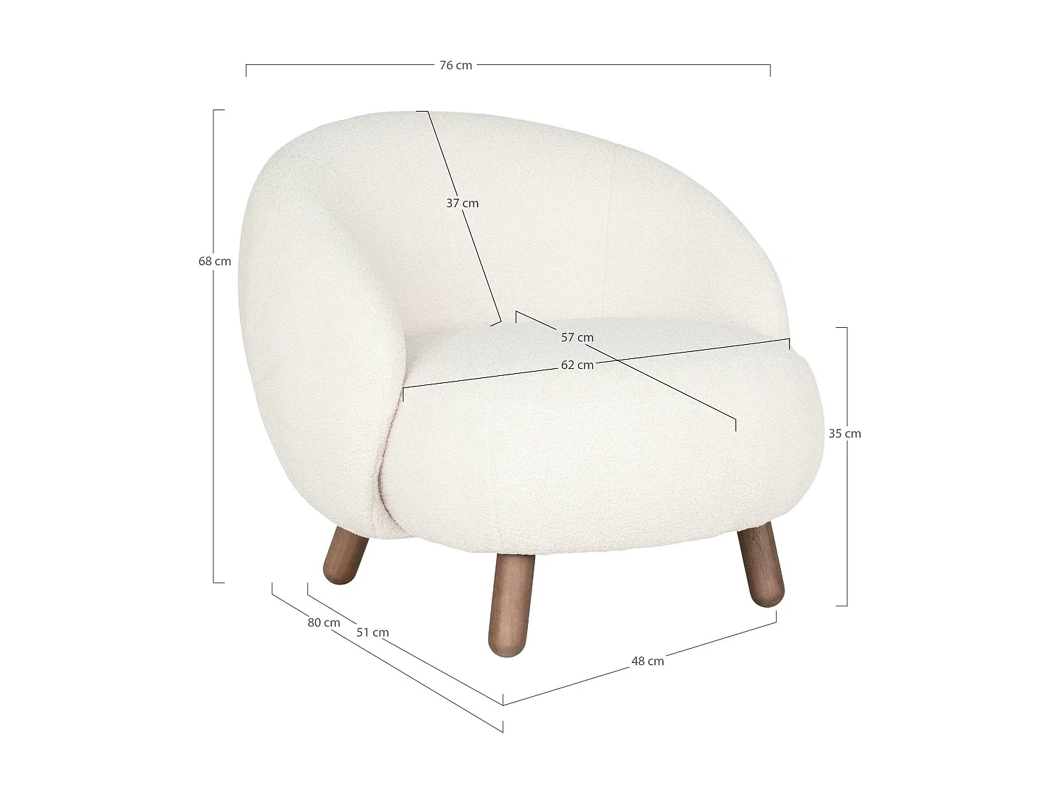 Fauteuil rond contemporain en peau de mouton synthétique BERLIN