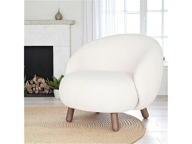 Fauteuil rond contemporain en peau de mouton synthétique BERLIN