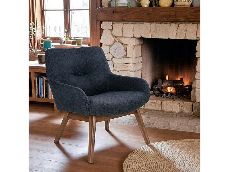 Fauteuil bleu foncé avec structure en bois de noyer BERLIN