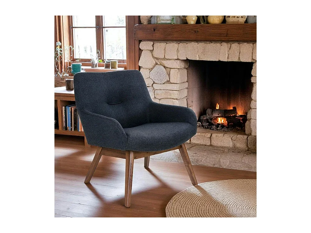 Fauteuil bleu foncé avec structure en bois de noyer BERLIN