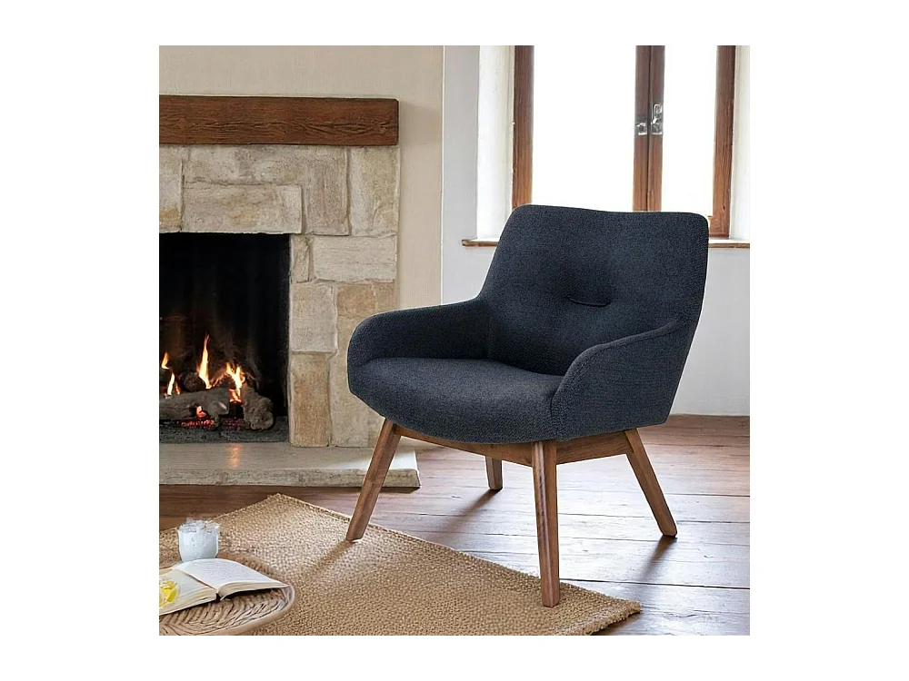 Fauteuil bleu foncé avec structure en bois de noyer BERLIN