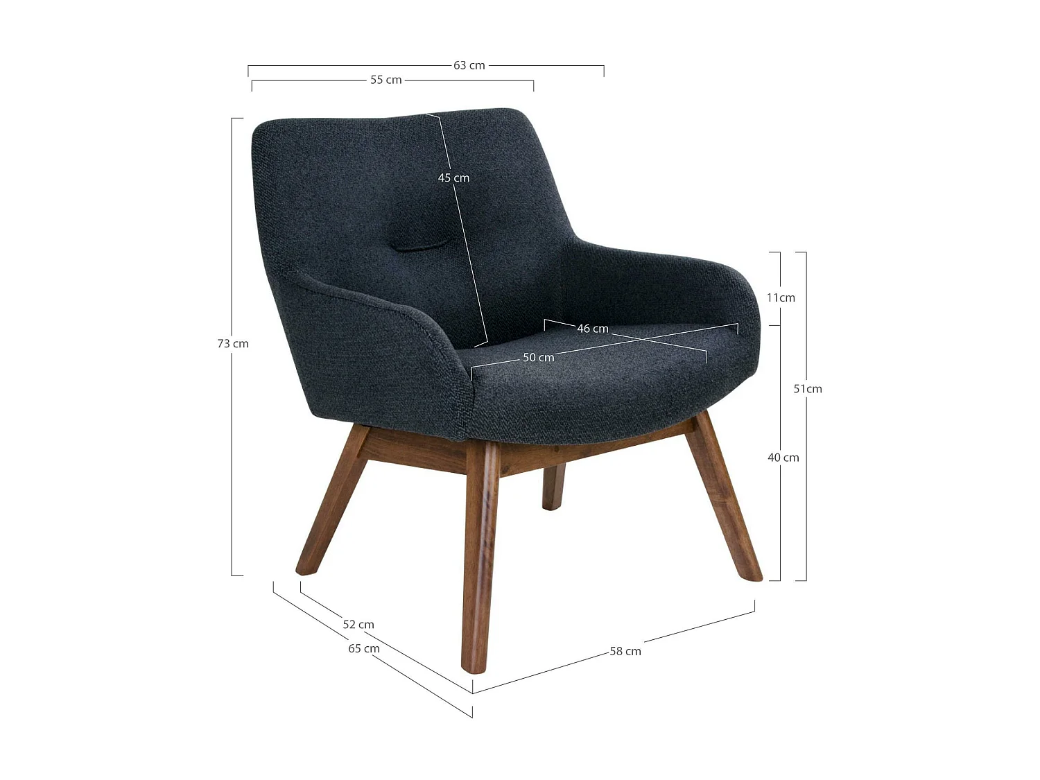 Fauteuil bleu foncé avec structure en bois de noyer BERLIN