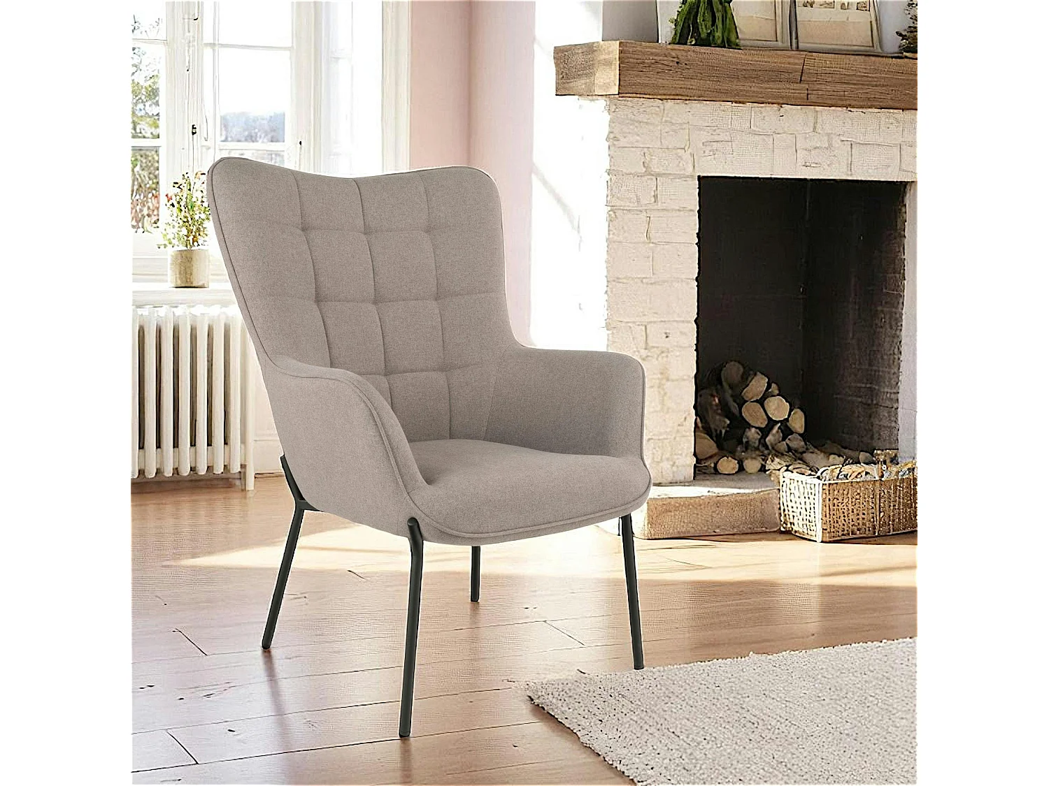 Fauteuil gris minéral moderne avec piqures BERLIN