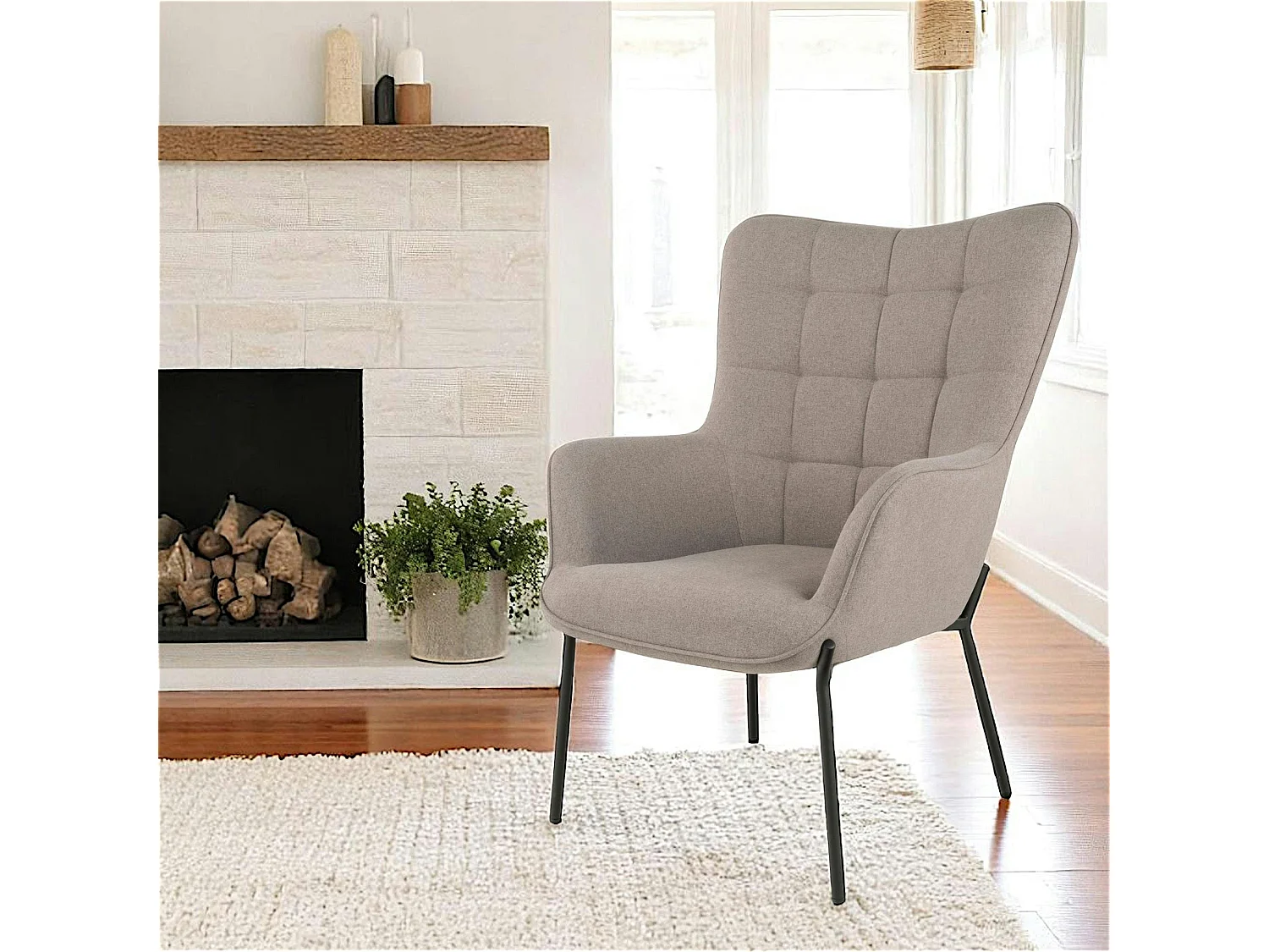 Fauteuil gris minéral moderne avec piqures BERLIN