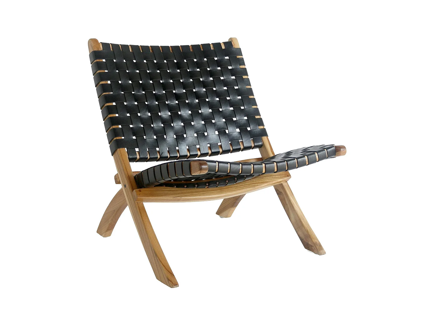 Fauteuil en cuir noir et bois de teck MENDOZA