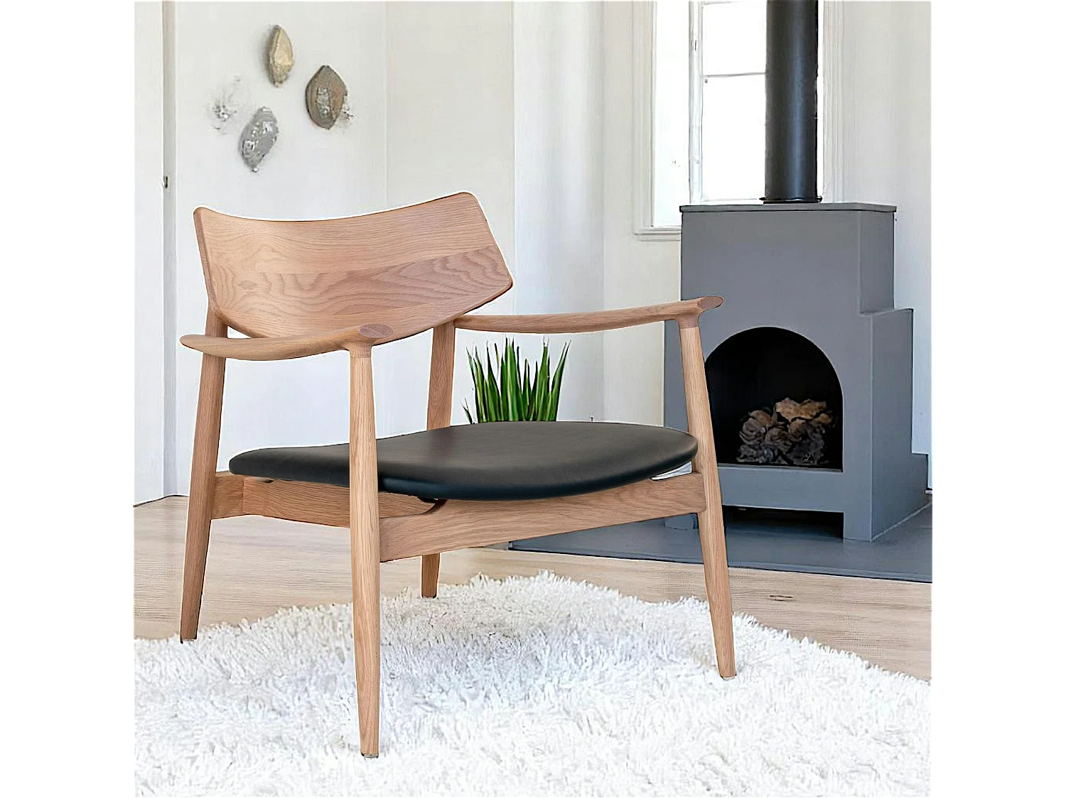 Fauteuil design en chêne avec assise noire BERLIN