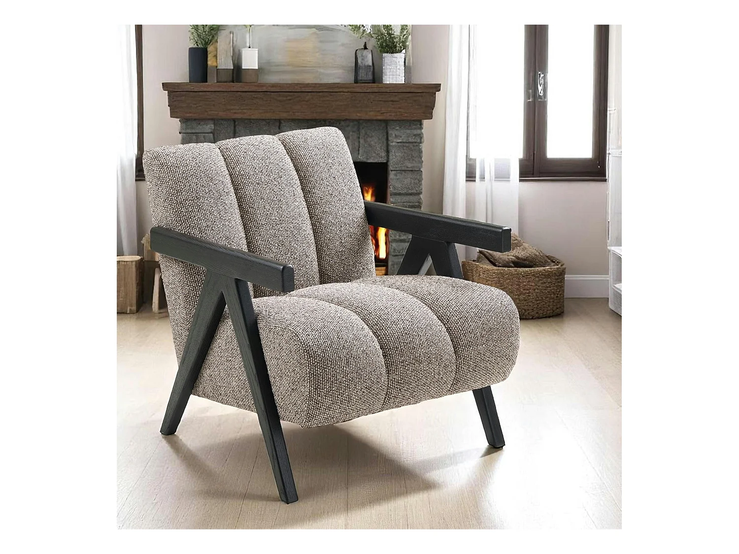 Fauteuil marron style moderne en tissu BERLIN