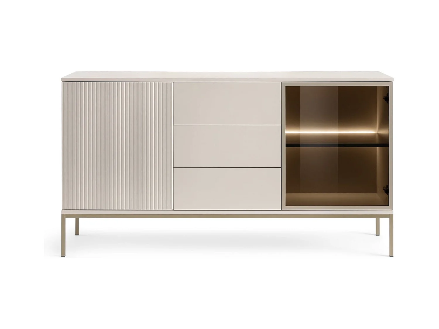 Buffet 3 tiroirs avec LED - 154 cm - grège - TOSENA