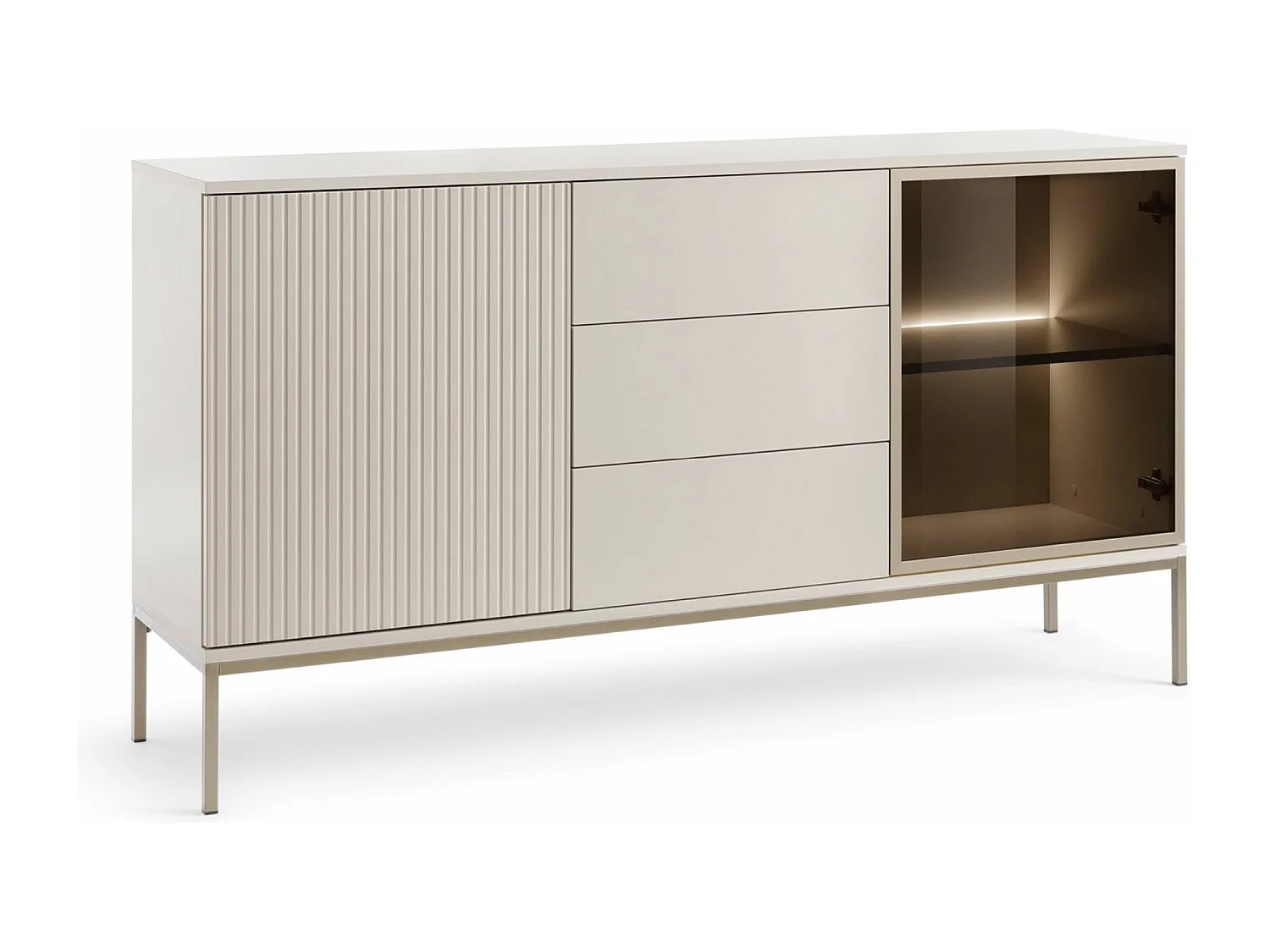 Buffet 3 tiroirs avec LED - 154 cm - grège - TOSENA