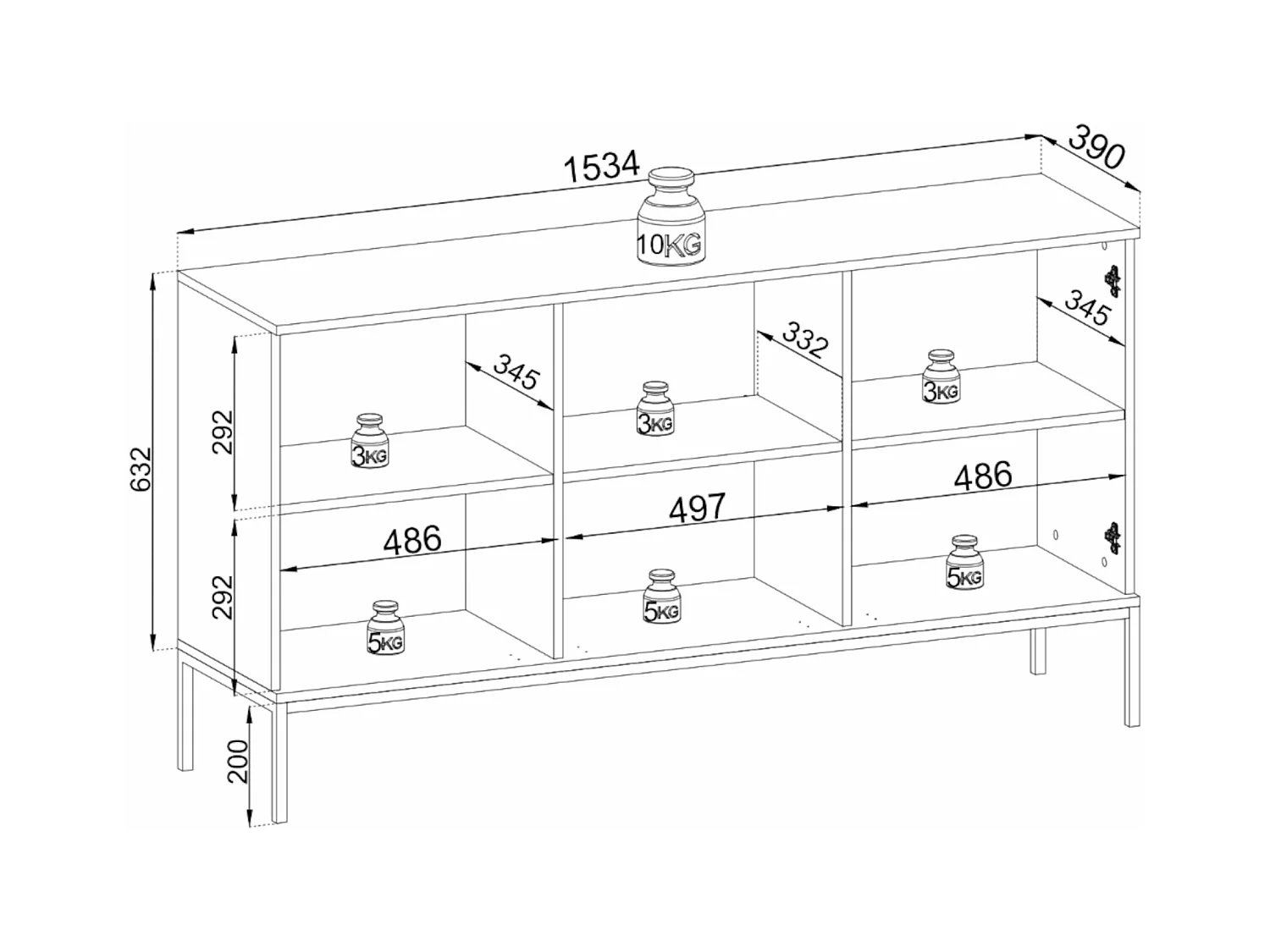 Buffet 3 portes avec LED - 154 cm - grège - TOSENA