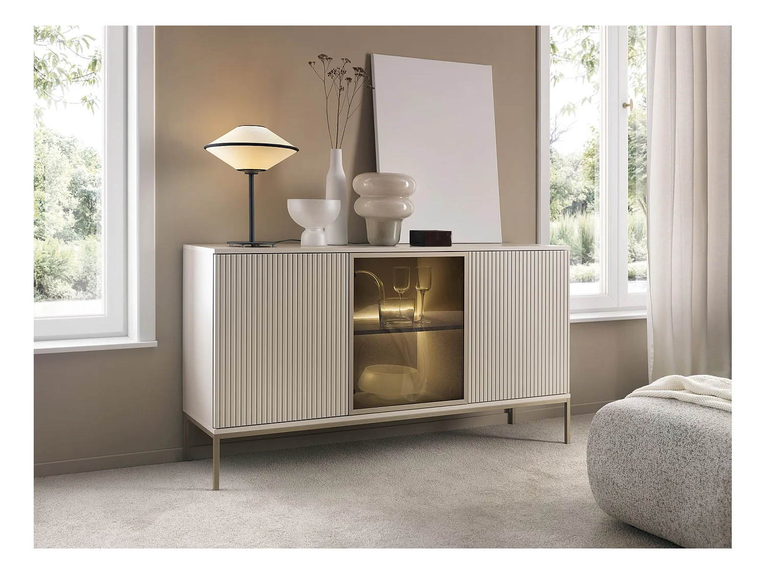 Buffet 3 portes avec LED - 154 cm - grège - TOSENA