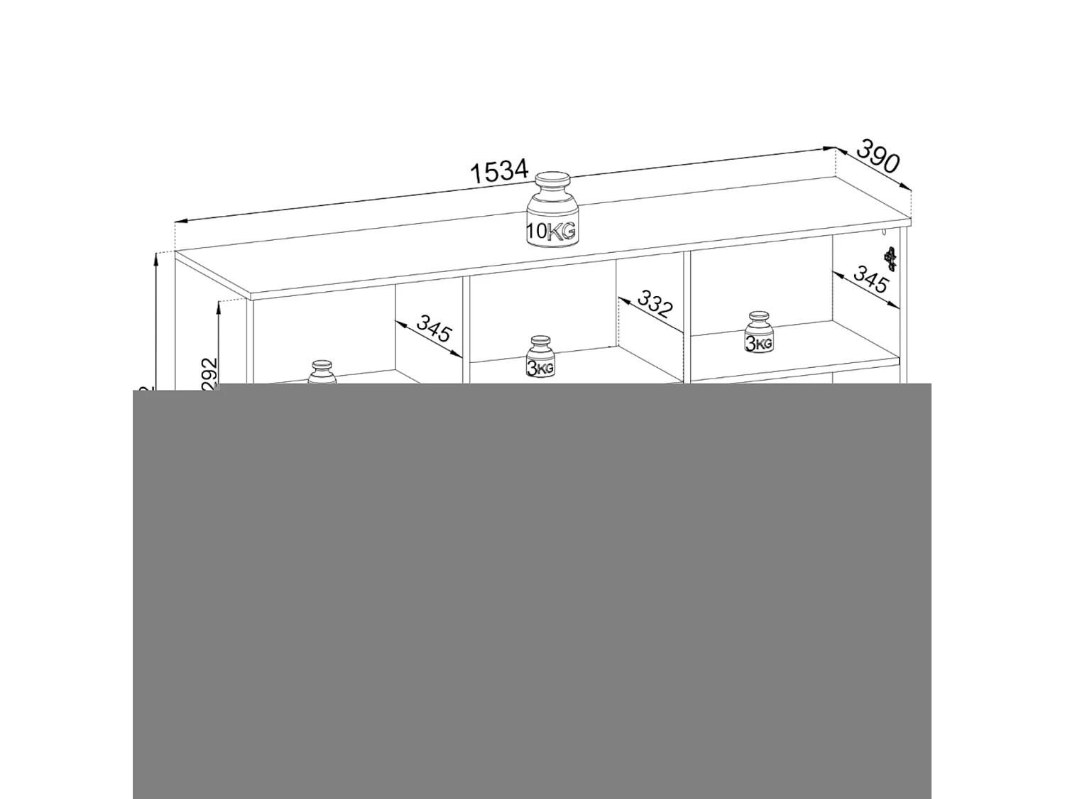 Buffet 3 portes avec LED - 154 cm - grège - TOSENA