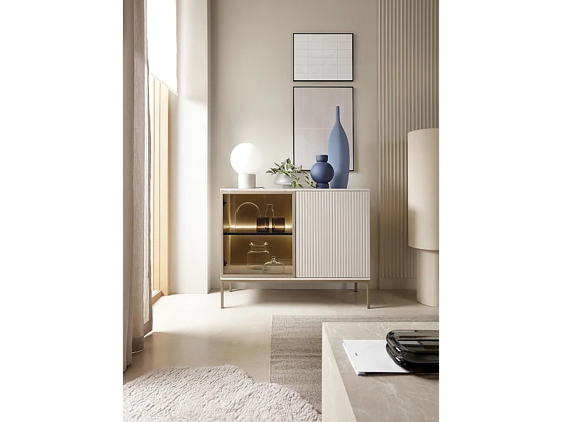 Buffet 2 portes avec LED - 104 cm - grège - TOSENA