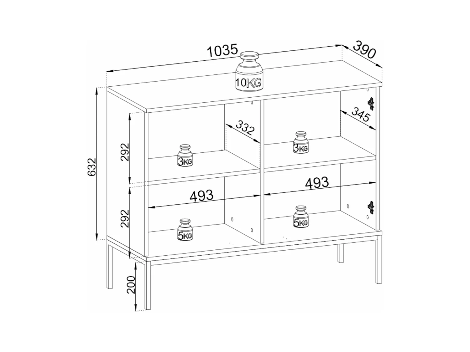 Buffet 2 portes avec LED - 104 cm - grège - TOSENA