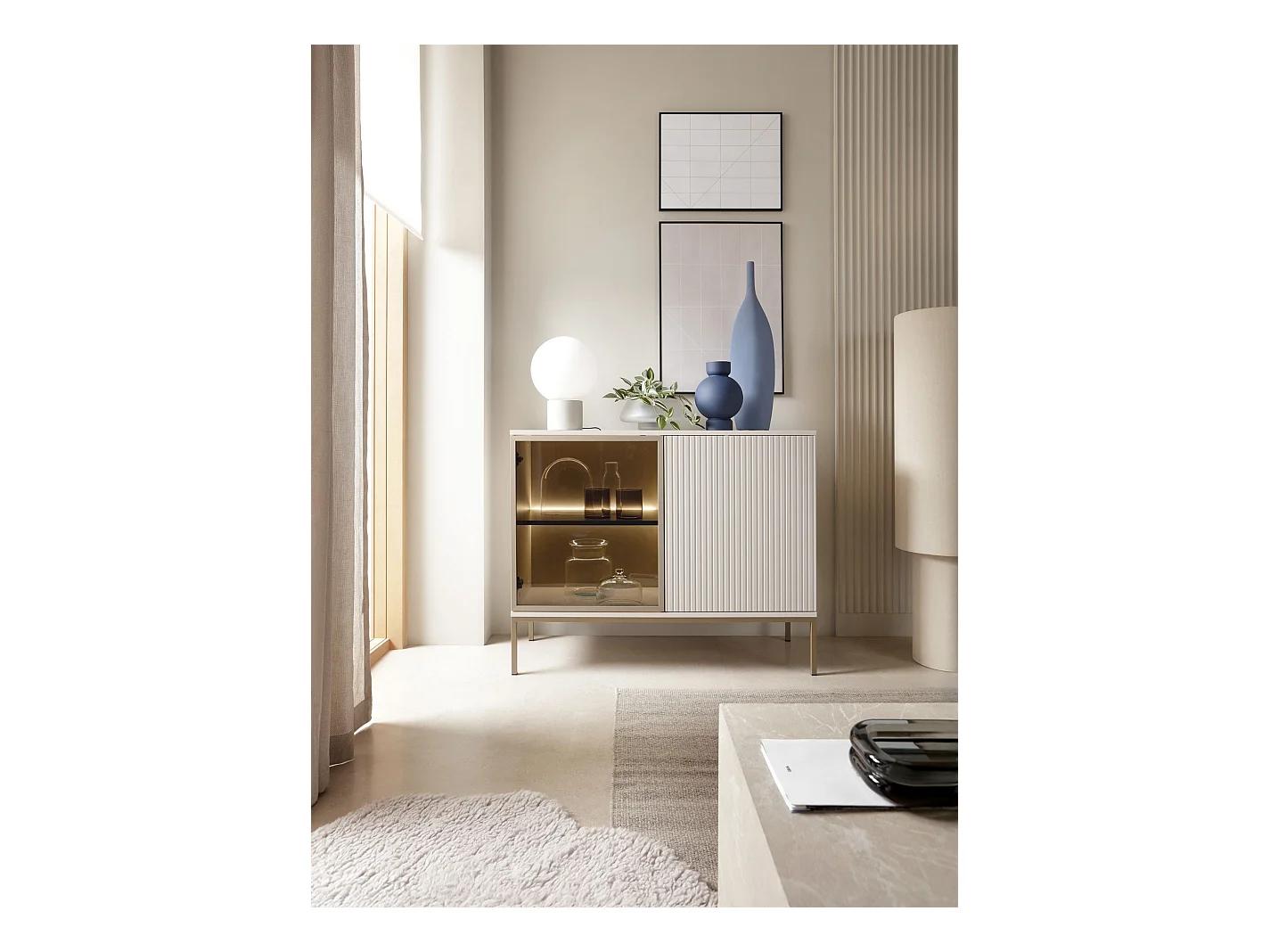 Buffet 2 portes avec LED - 104 cm - grège - TOSENA