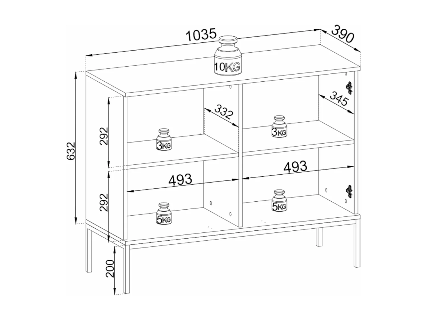 2-deurs dressoir met LED - 104 cm - grijs - TOSENA