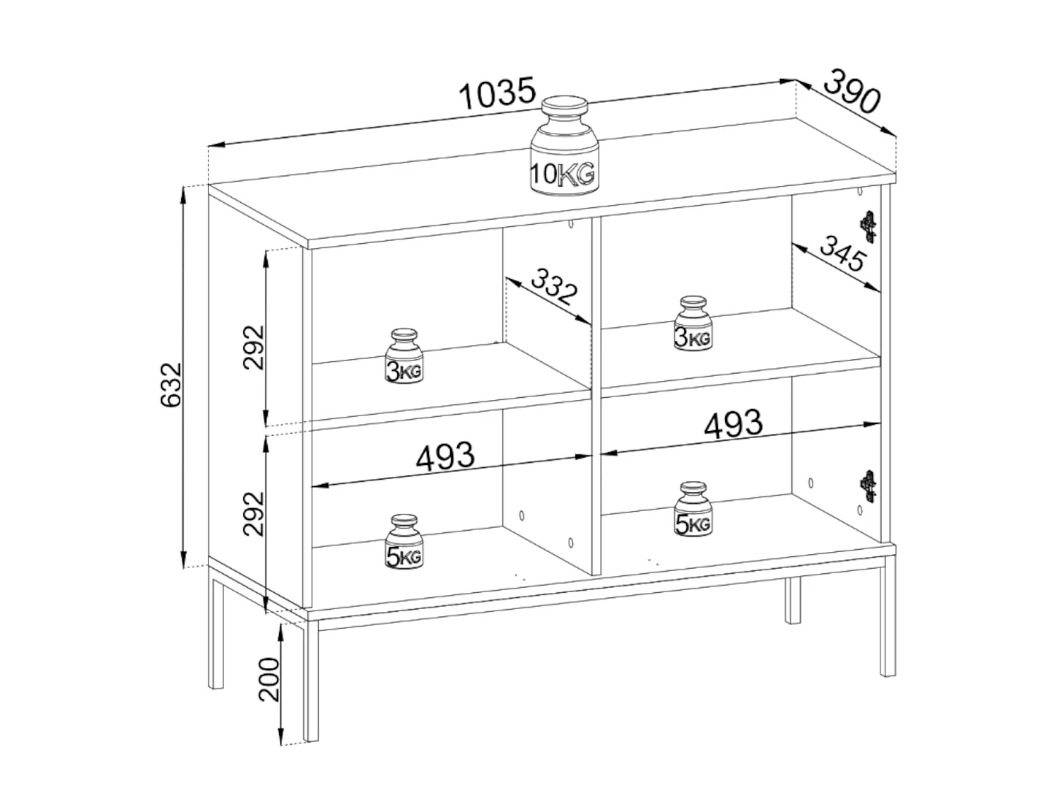 2-deurs dressoir met LED - 104 cm - grijs - TOSENA