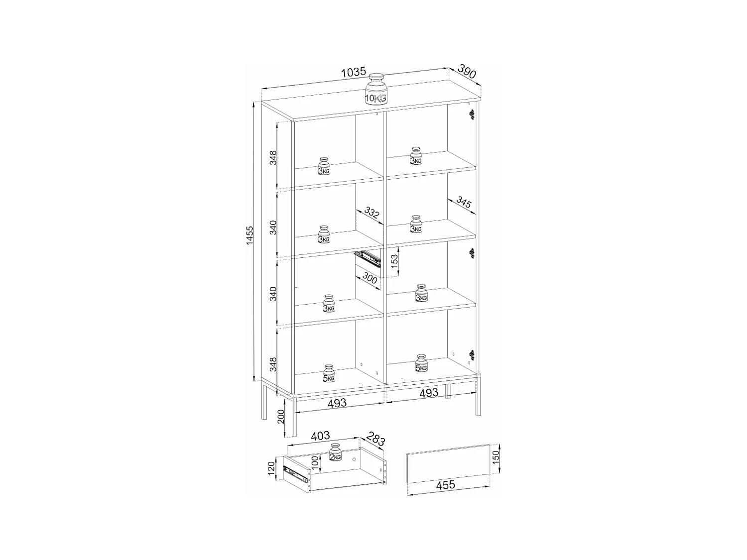 Vitrine haute à 2 portes - 104 cm - grège - TOSENA