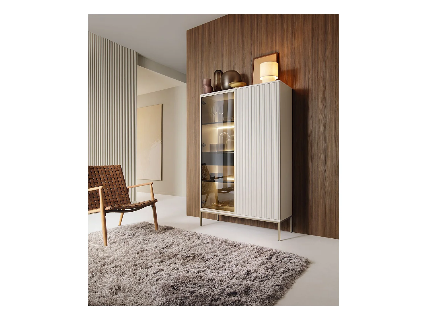 Vitrine haute à 2 portes - 104 cm - grège - TOSENA