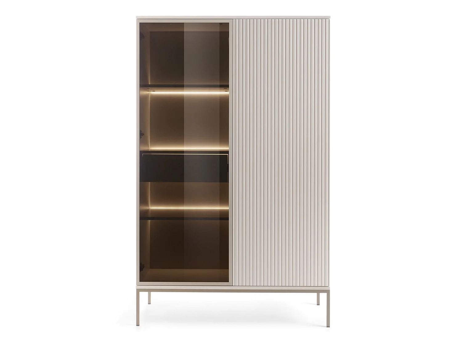Hoge vitrinekast met 2 deuren - 104 cm - grijs - TOSENA