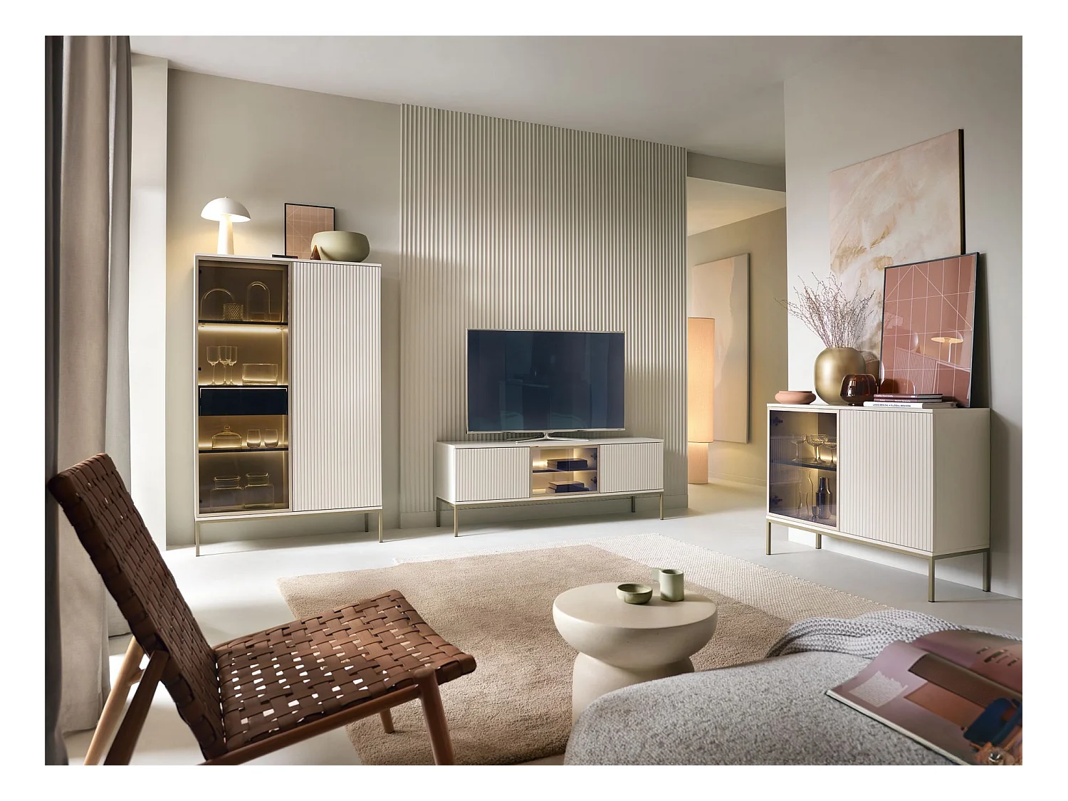 Vitrinekast met 2 deuren en LED - 104cm - grijs - TOSENA