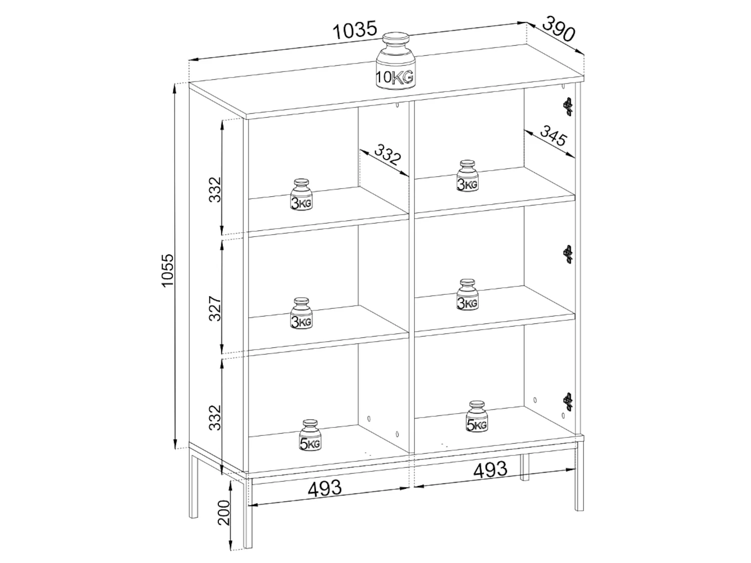 Vitrine 2 portes avec LED - 104cm - grège - TOSENA