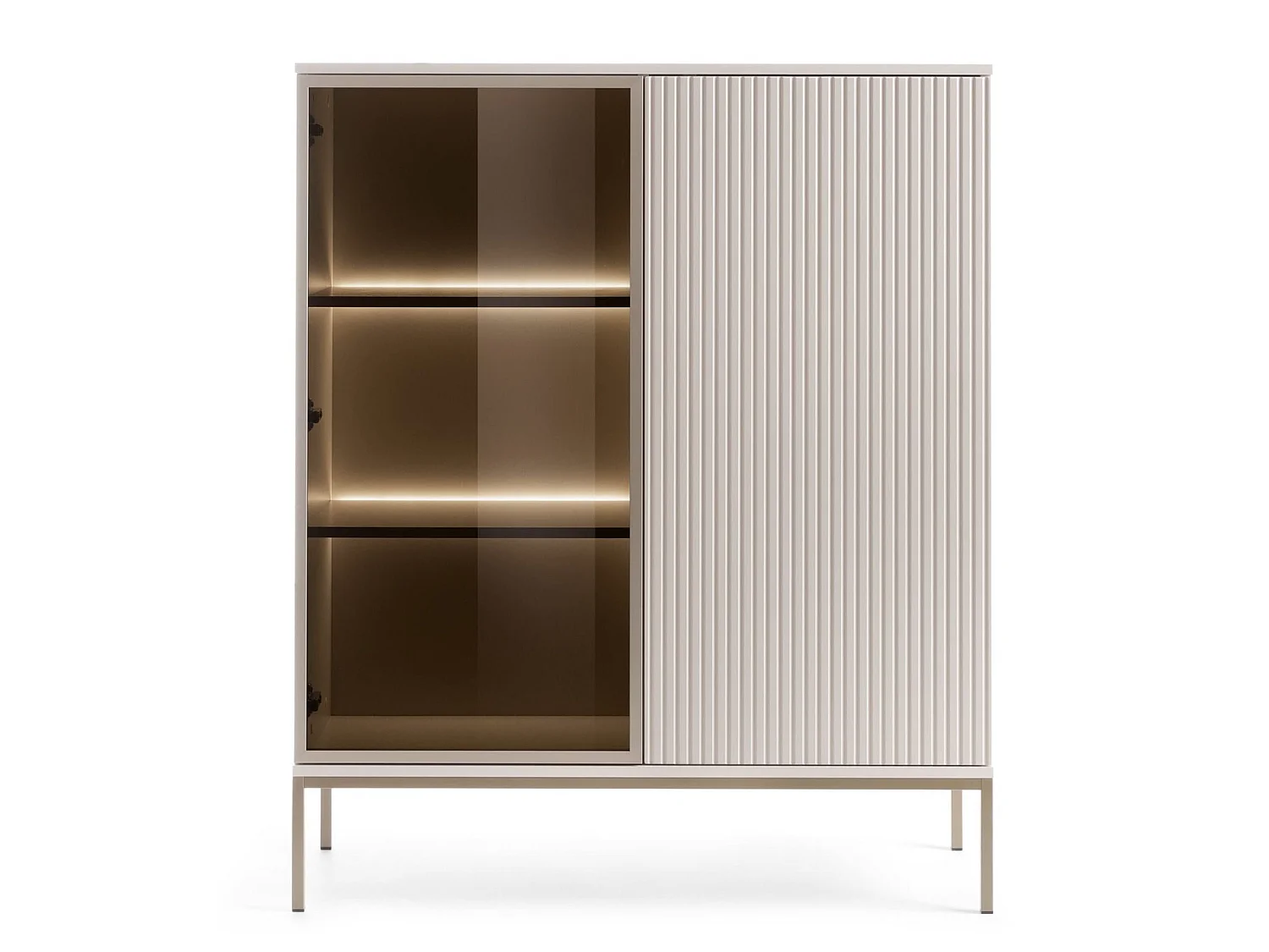 Vitrine 2 portes avec LED - 104cm - grège - TOSENA