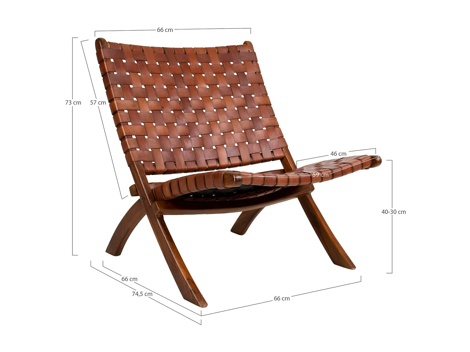 Fauteuil en cuir marron et bois de teck MENDOZA