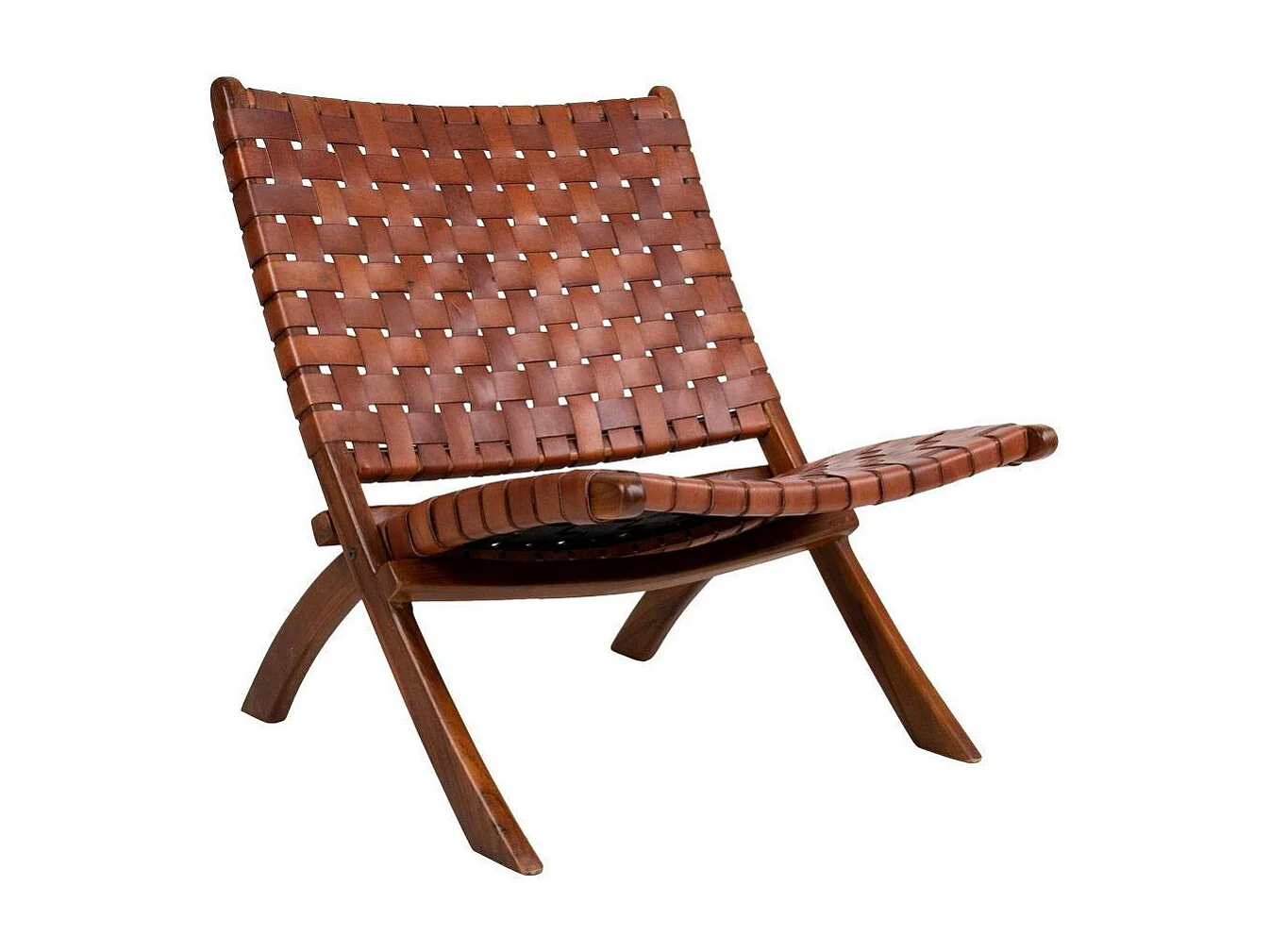Fauteuil en cuir marron et bois de teck MENDOZA